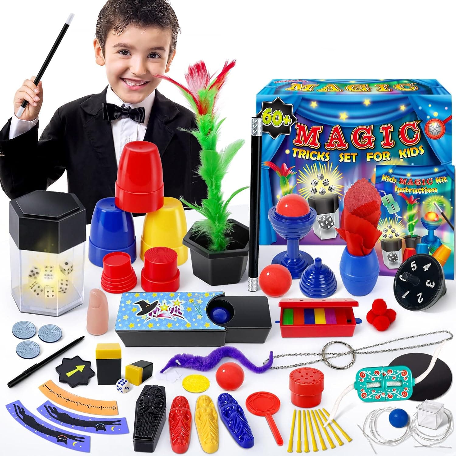 Heyzeibo Juego de Magia - Más de 60 Trucos de Magia para Niños, Juego de Magia Infantil con Varita Mágica e Instrucciones, Regalo Ideal para Niños, Niñas, Niños Pequeños, Principiantes