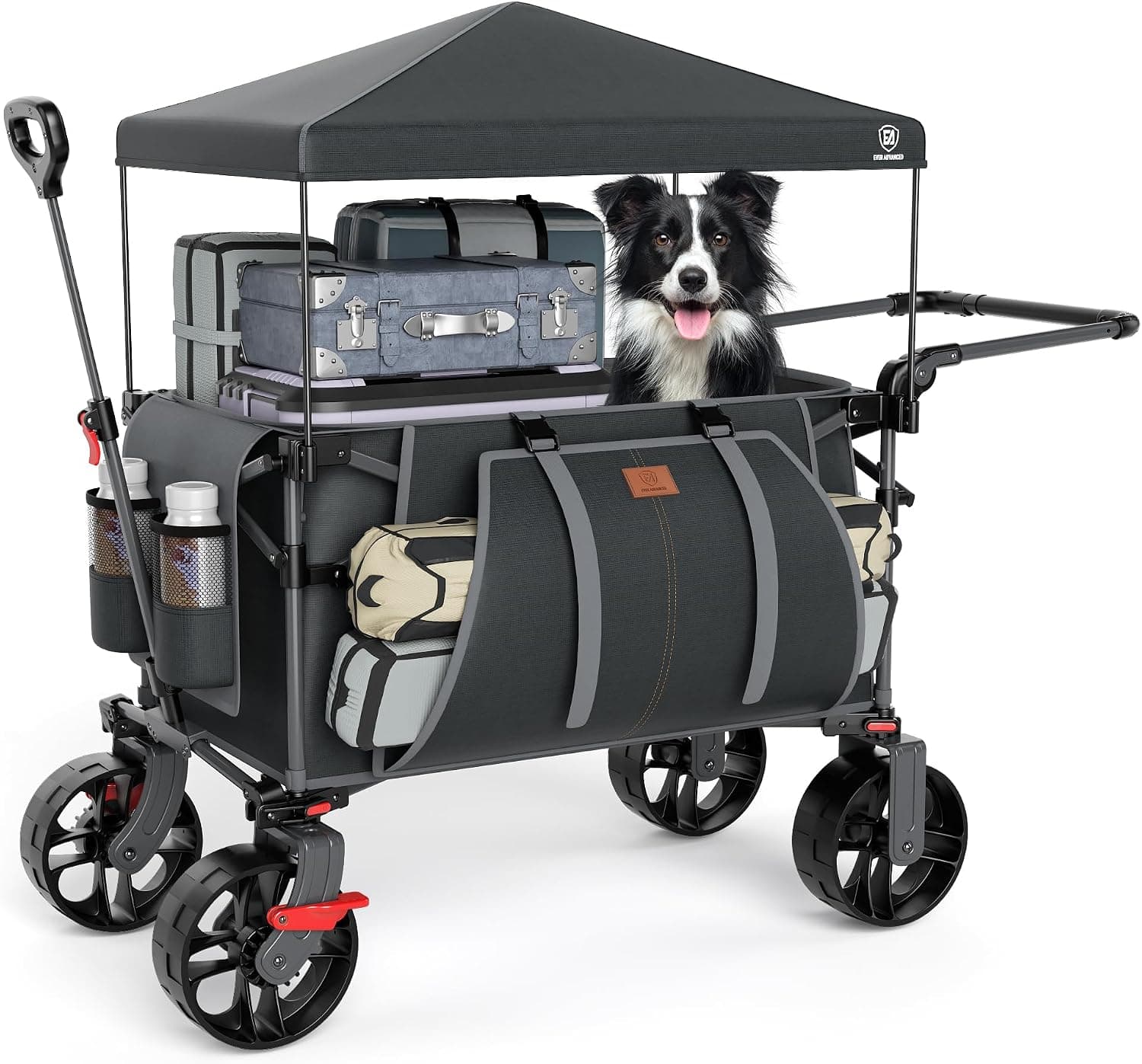 EVER ADVANCED Carrito de Festival de 228 L con Ruedas con toldo extraíble, Carrito de Camping Resistente de 150 kg, Carrito de Playa de Empuje y tracción con 3 Bolsillos Grandes, Gris