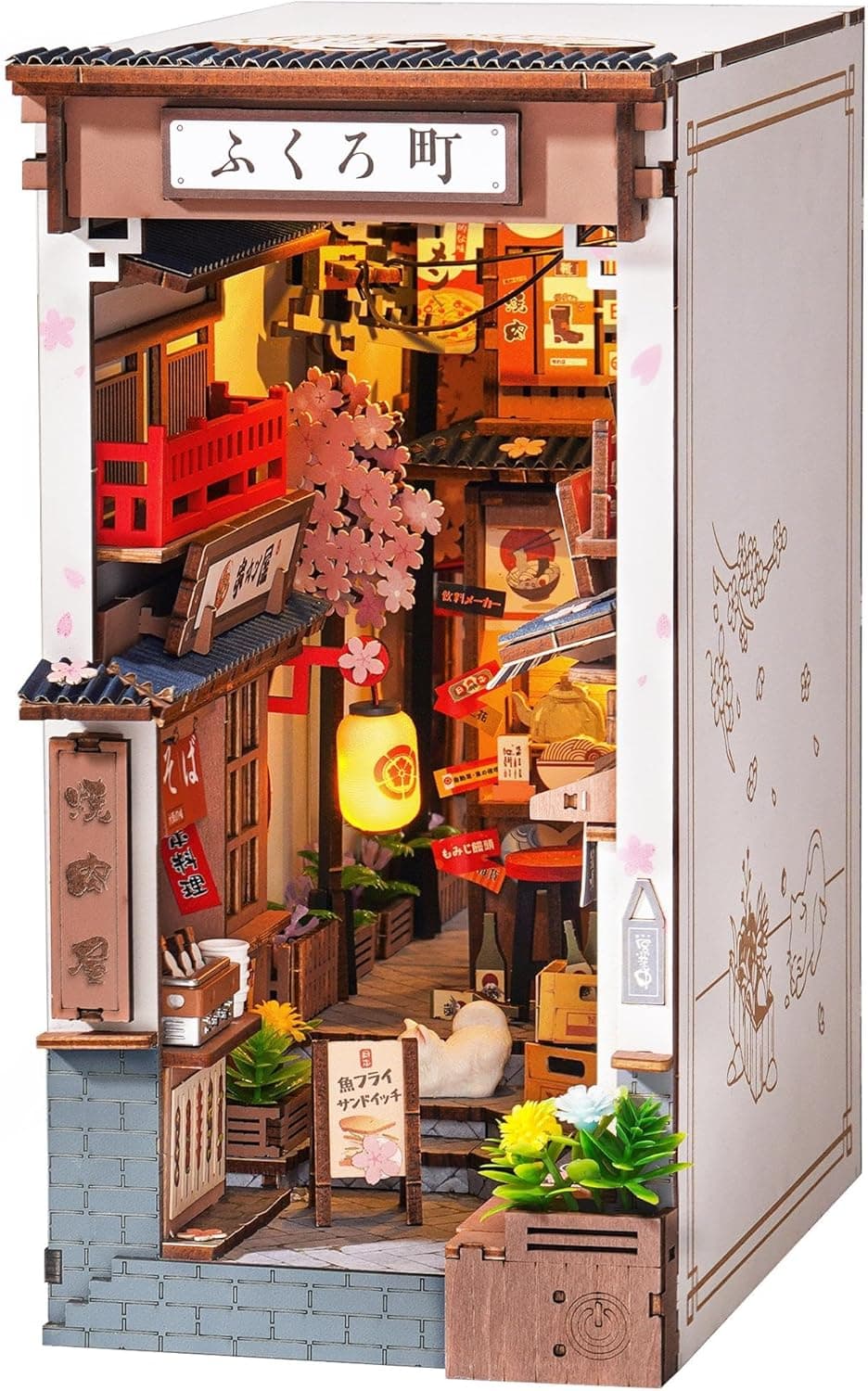 ROBOTIME Book Nook Booknook Japan con Luces LED Casas de Muñecas de Madera, Booknok Decoración del Hogar, Nookbook Regalos para Adultos Niños Mujeres(Sakura Wine Alley)
