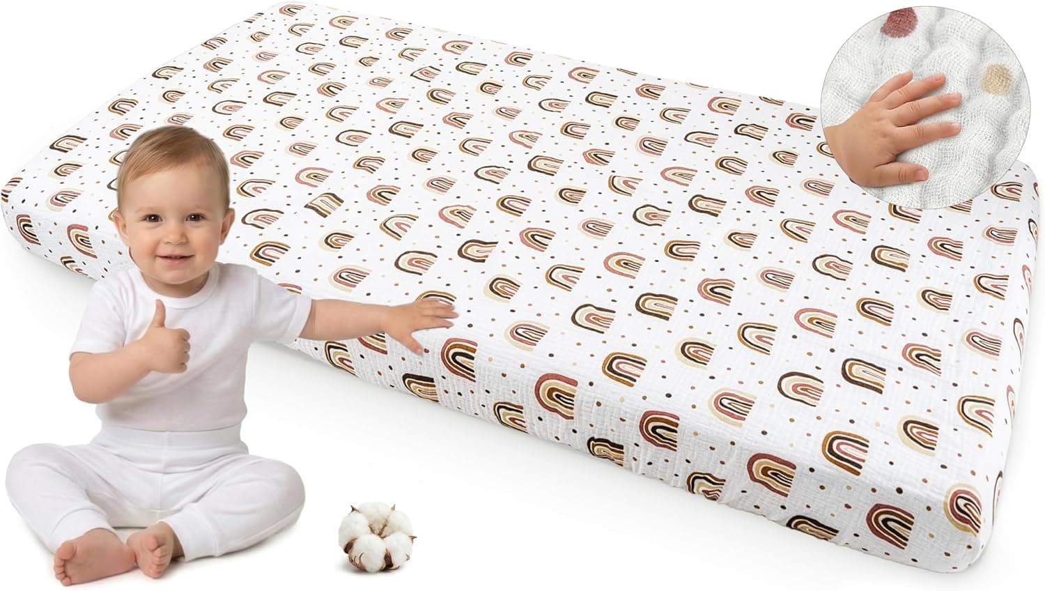 Medi Partners Sabana Bajera Cuna 70x140-100% Algodon Muselina Sabanas de Algodón Bebe Ropa de Cama para Bebés Dormir Cuna Fitted Bed Sheet Protector(Arcoíris)