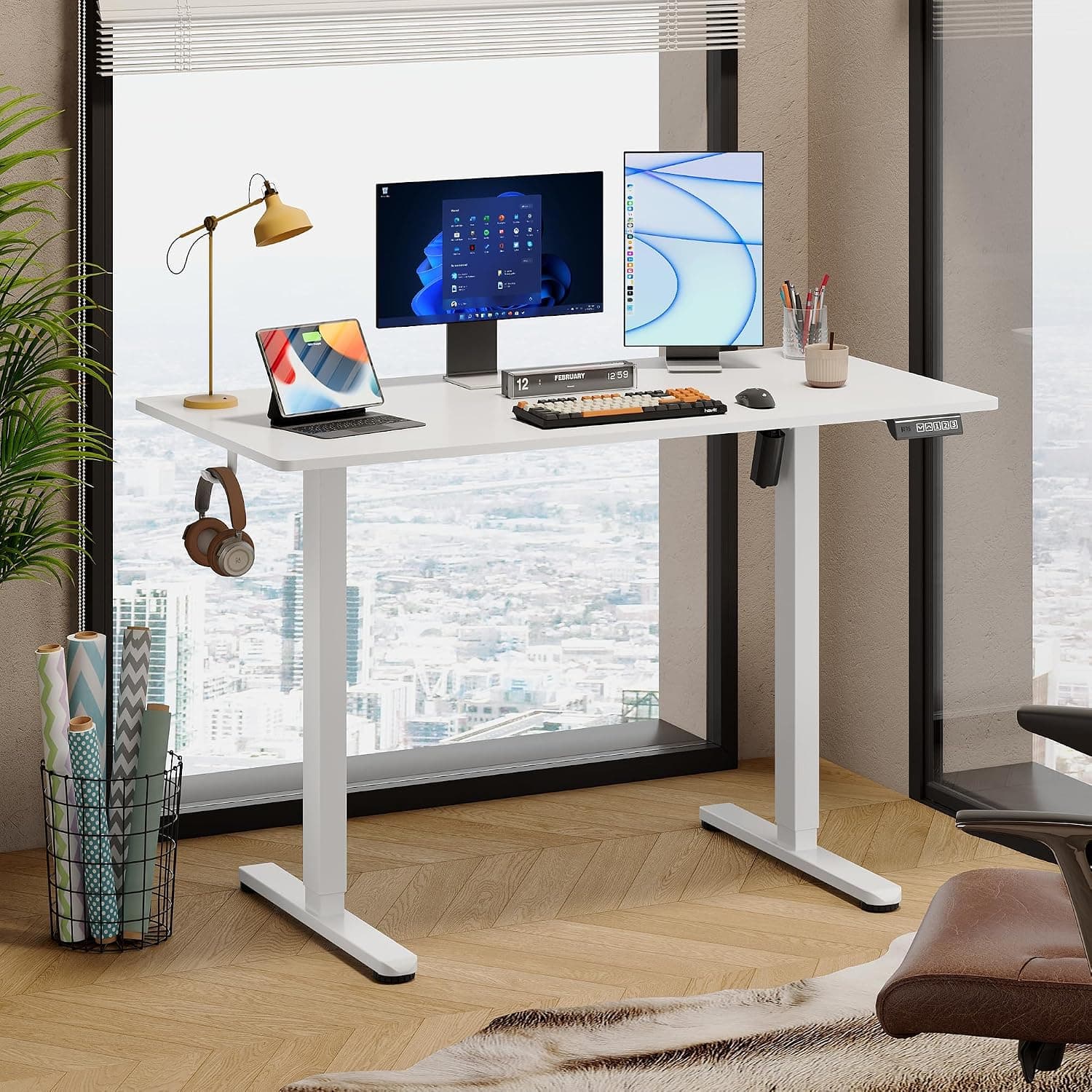 DEVAISE Bureau réglable en Hauteur 120 x 60cm Blanco