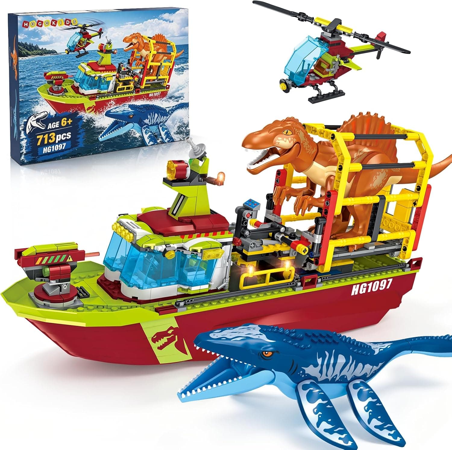 HOGOKIDS Set de construcción de Dinosaurios y Barco Grande para niños 8+
