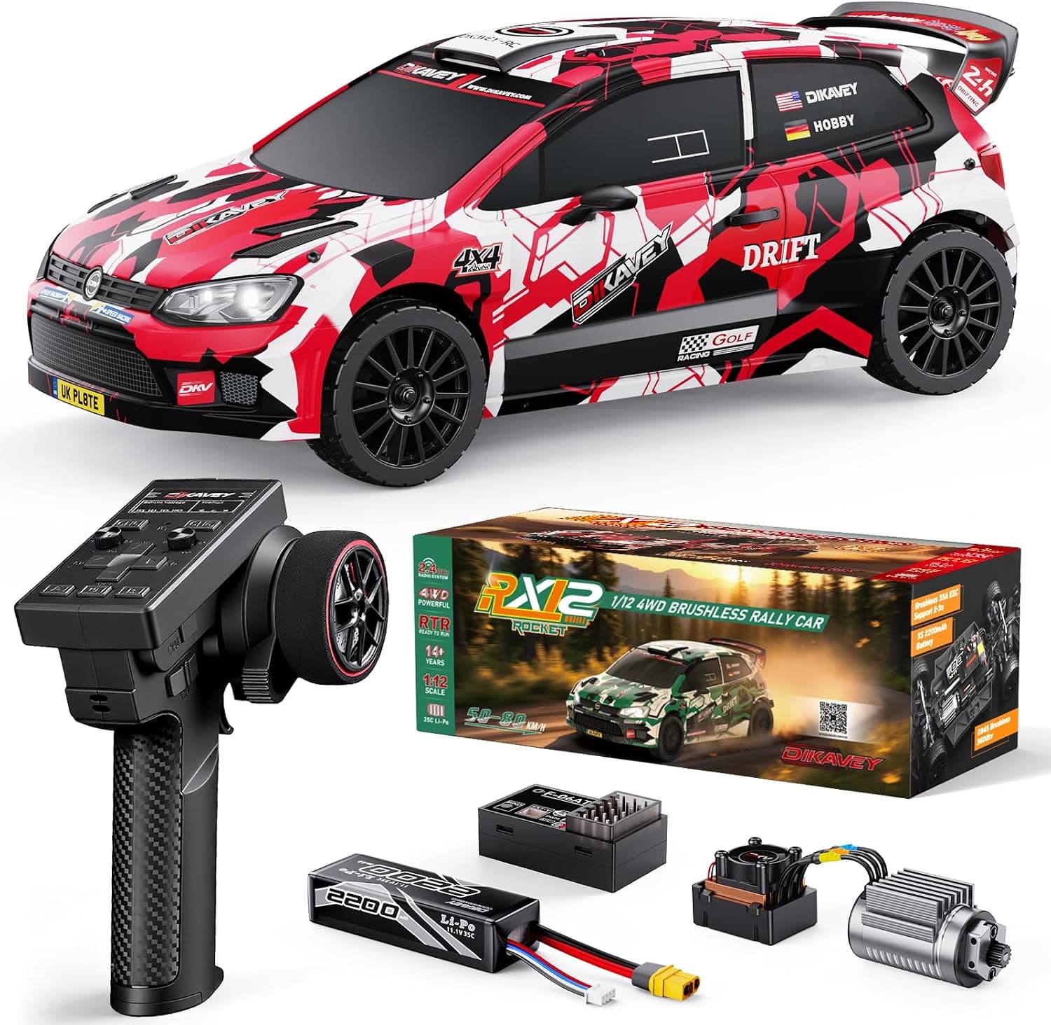 1:12 RC Rally Car Fast MAX 50 mph,Coche De Deriva con Giroscopio 4x4,Coches RC RáPidos Sin Cepillo con BateríA 3s 2200 Mah,Coches De Control Remoto 1/12 para Adultos para 4wd