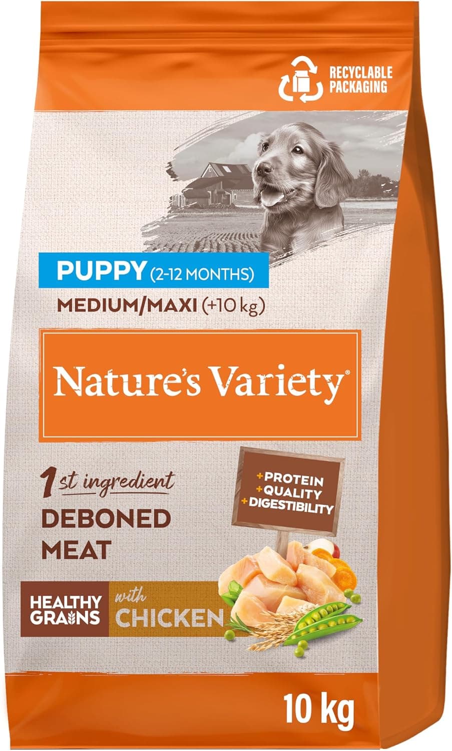 Nature's Variety Healthy Grains - Pienso para Perros Medium & Maxi Junior con Pollo deshuesado - 10kg
