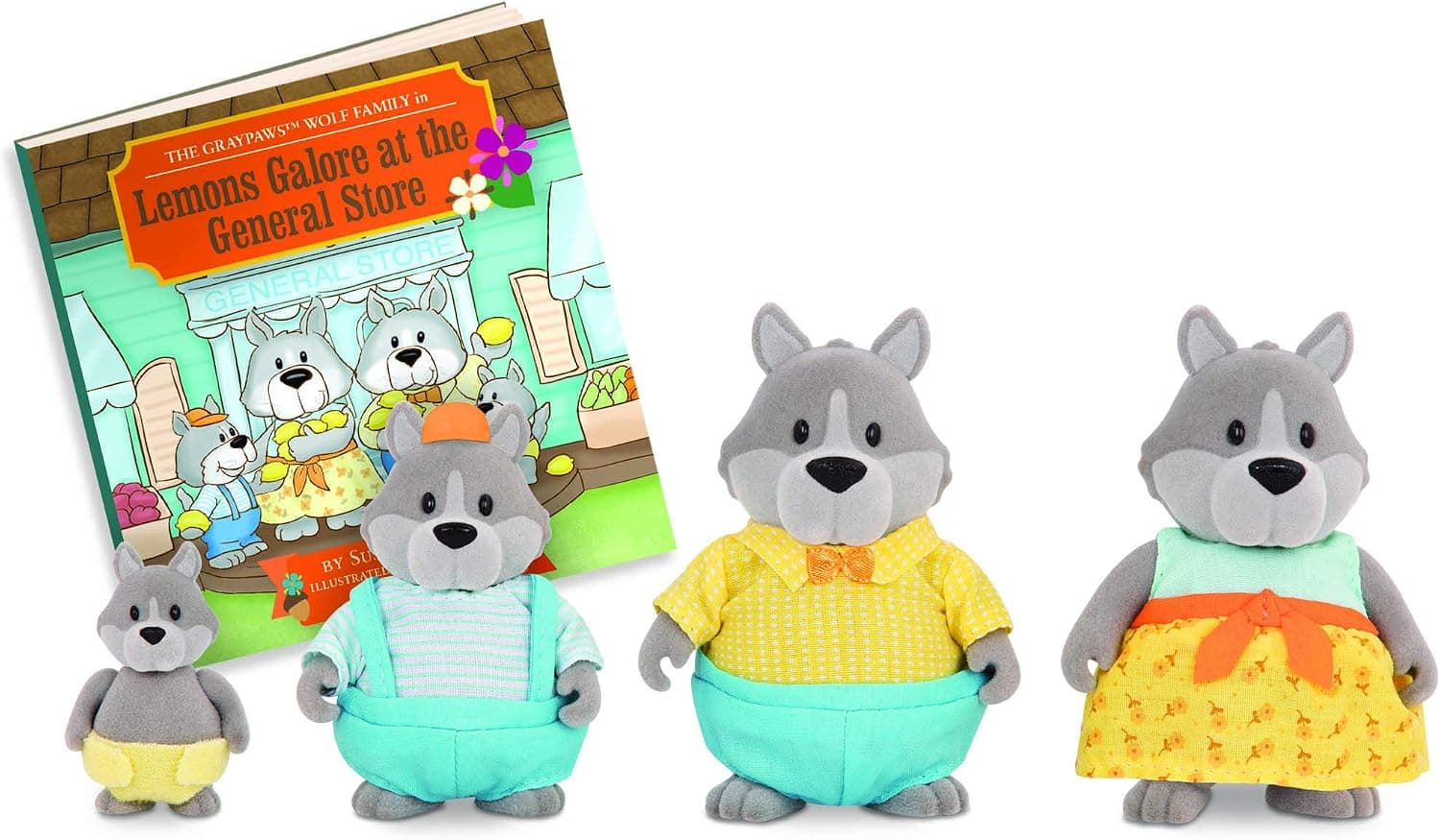 Li’l Woodzeez Familia de Lobos GrayPaws con Libro de Cuentos, Familia Wolf