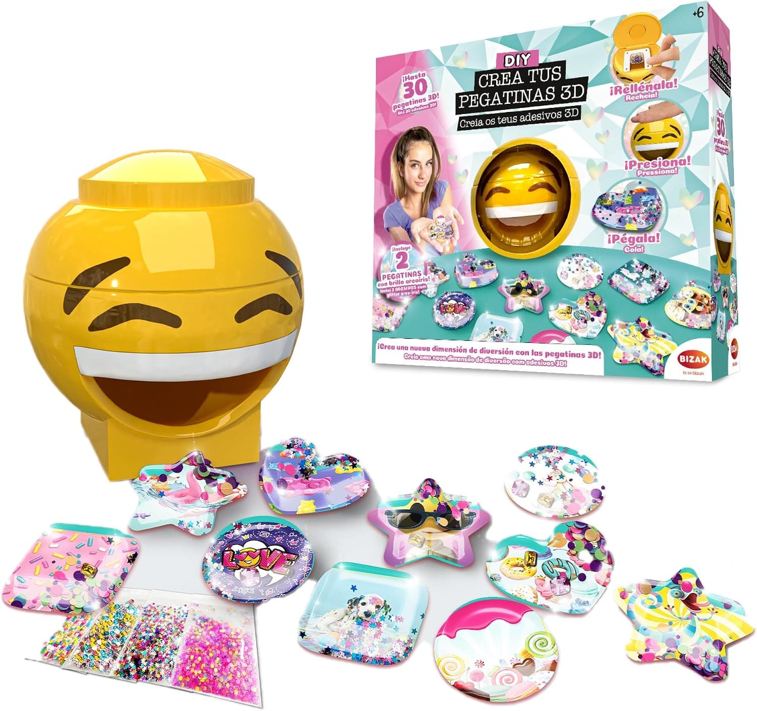 Bizak Sticker-MakerCrea tus pegatinas 3D, divertida máquina para crear pegatinas, stickers, con fondos y gemas para pegar donde quieran, regalo para niñas y niños de más de 6 años, (63332665)