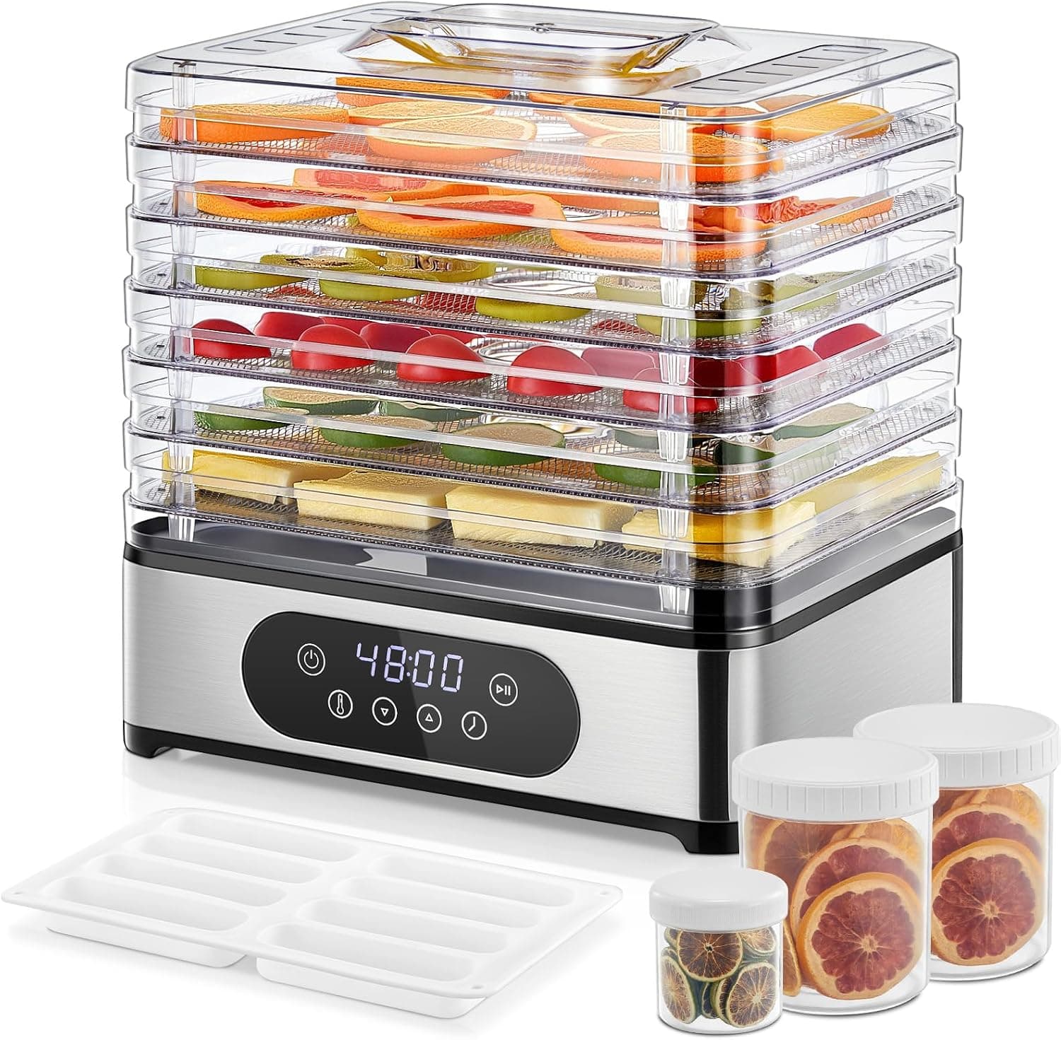 FOHERE Deshidratador de Alimentos, 6 Bandejas de Acero Inoxidable, 35-70°C