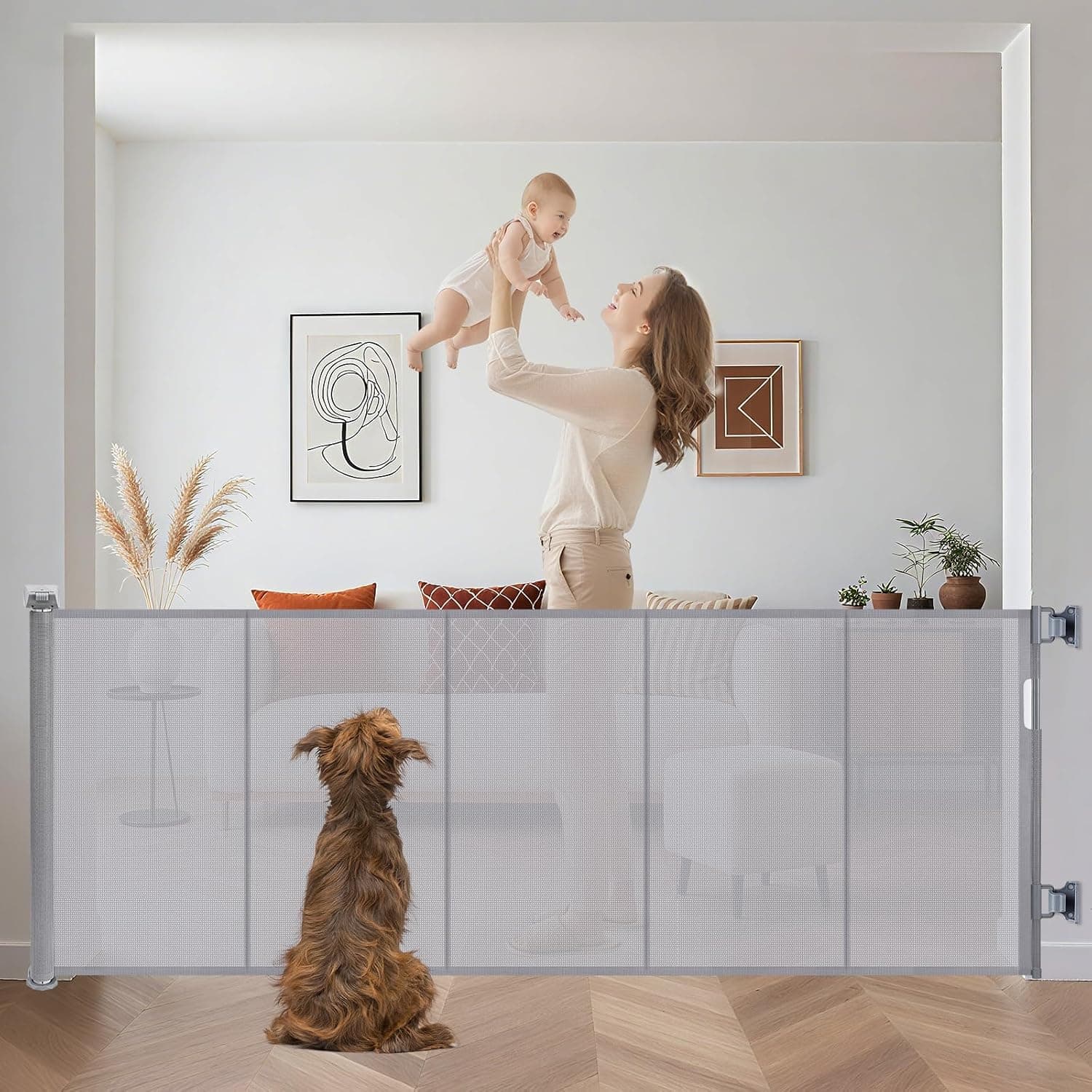 Barrera De Seguridad Retráctil para Niños y Perros, Apta para Uso En Interiores y Exteriores(gris-300cm)