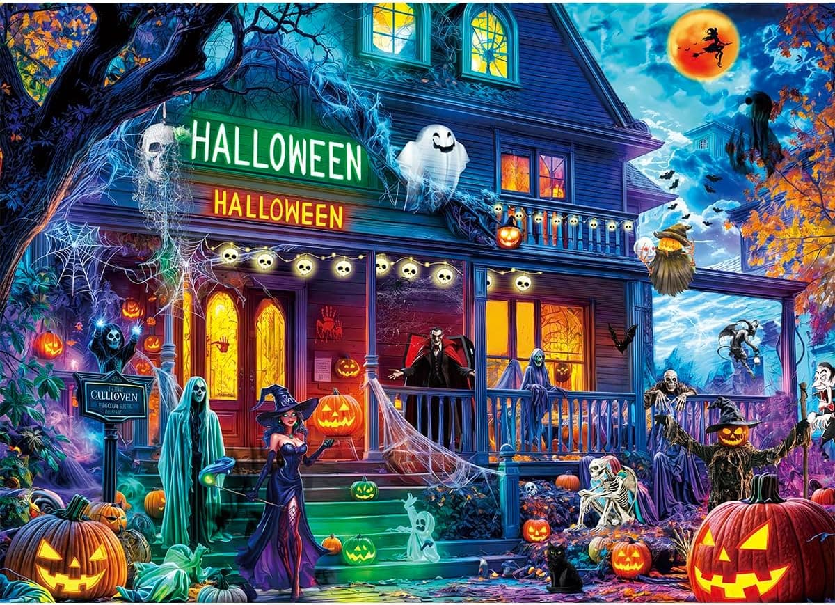 HUADADA Rompecabezas de Halloween 1000 Piezas - Rompecabezas de 1000 Piezas para Adultos Rompecabezas Clásicos Regalo - Rompecabezas de Halloween Casa