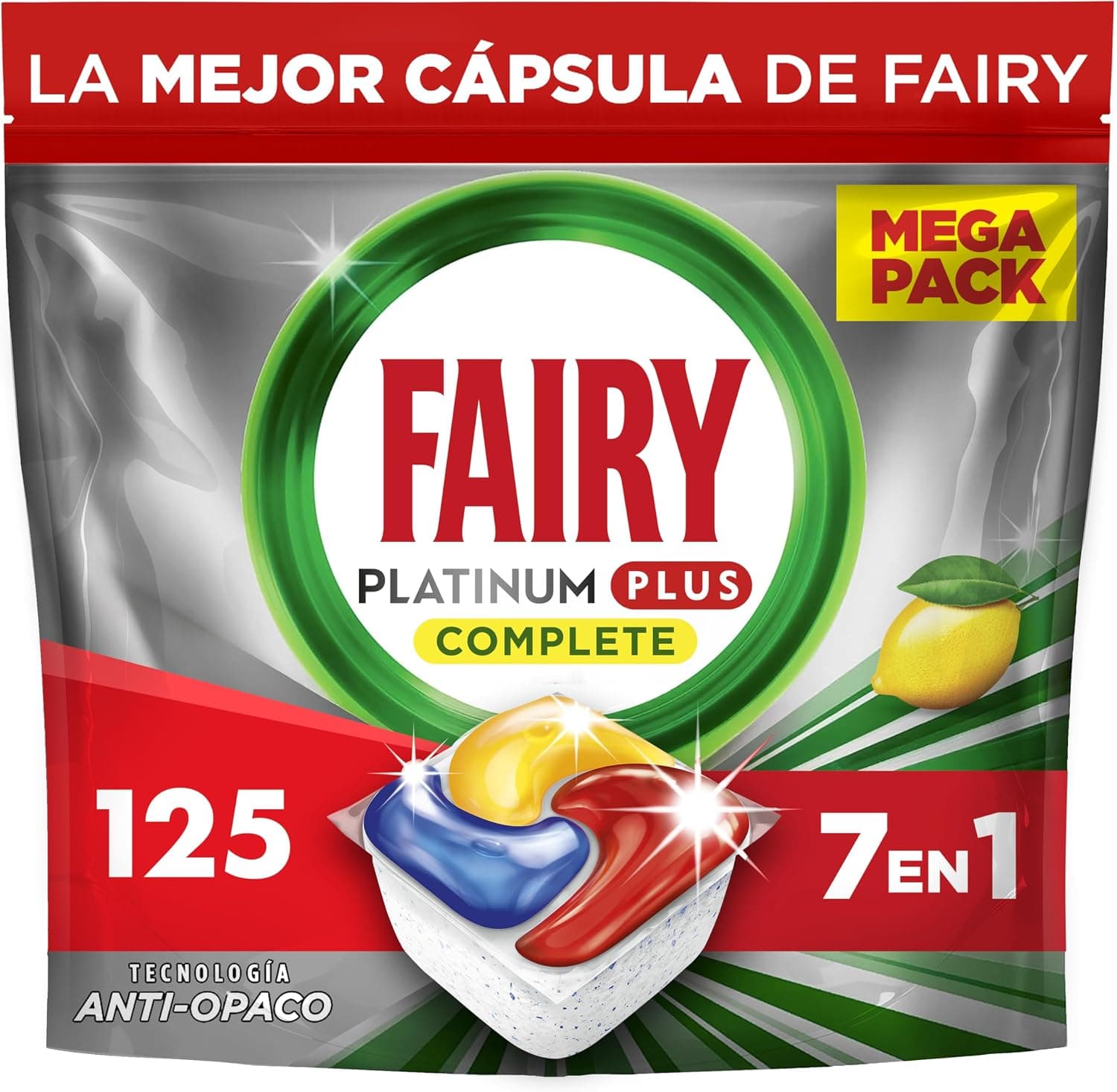 Fairy Platinum Plus Cápsulas Lavavajillas Para Máquina Limón, 5x25 Cápsulas