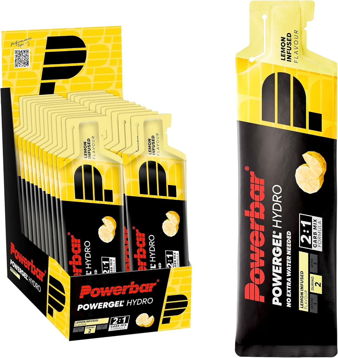 Powerbar - PowerGel Hydro - Lemon Infused - 24x67ml - Gel energético alto en carbohidratos - Sodio - sin cafeína