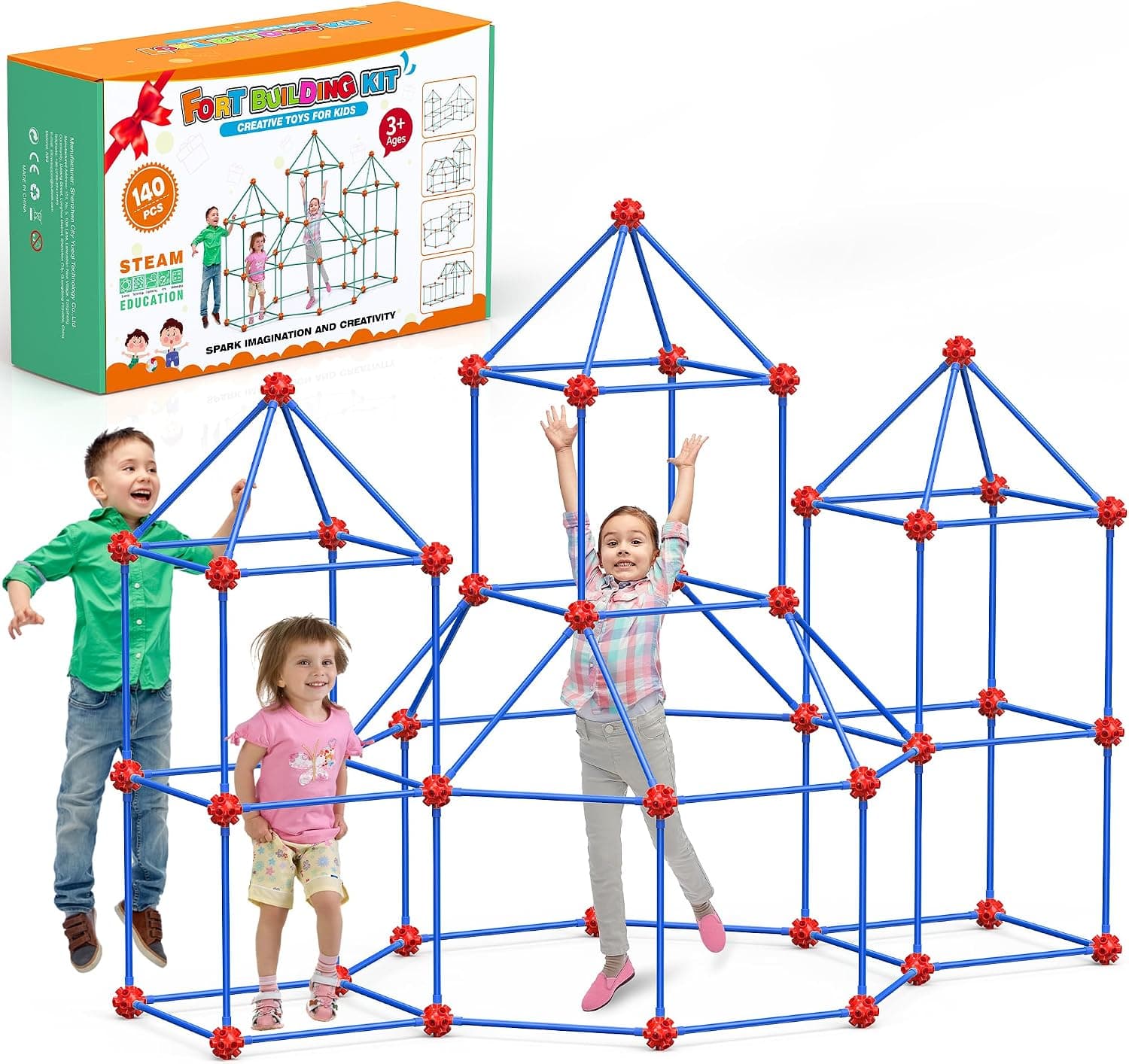 Kit 140 Piezas Construir Fuertes, Juguete Refugio Infantil 4‑10 años
