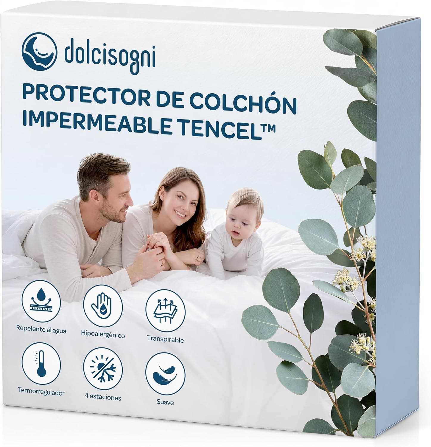 Dolcisogni Protector de Colchón Cuna 50x85 cm - Protector de Colchón Impermeable en Fibra Natural Tencel – Antiacaros y Hipoalergénico - Transpirable y Termorregulador - Esquinas Elásticas