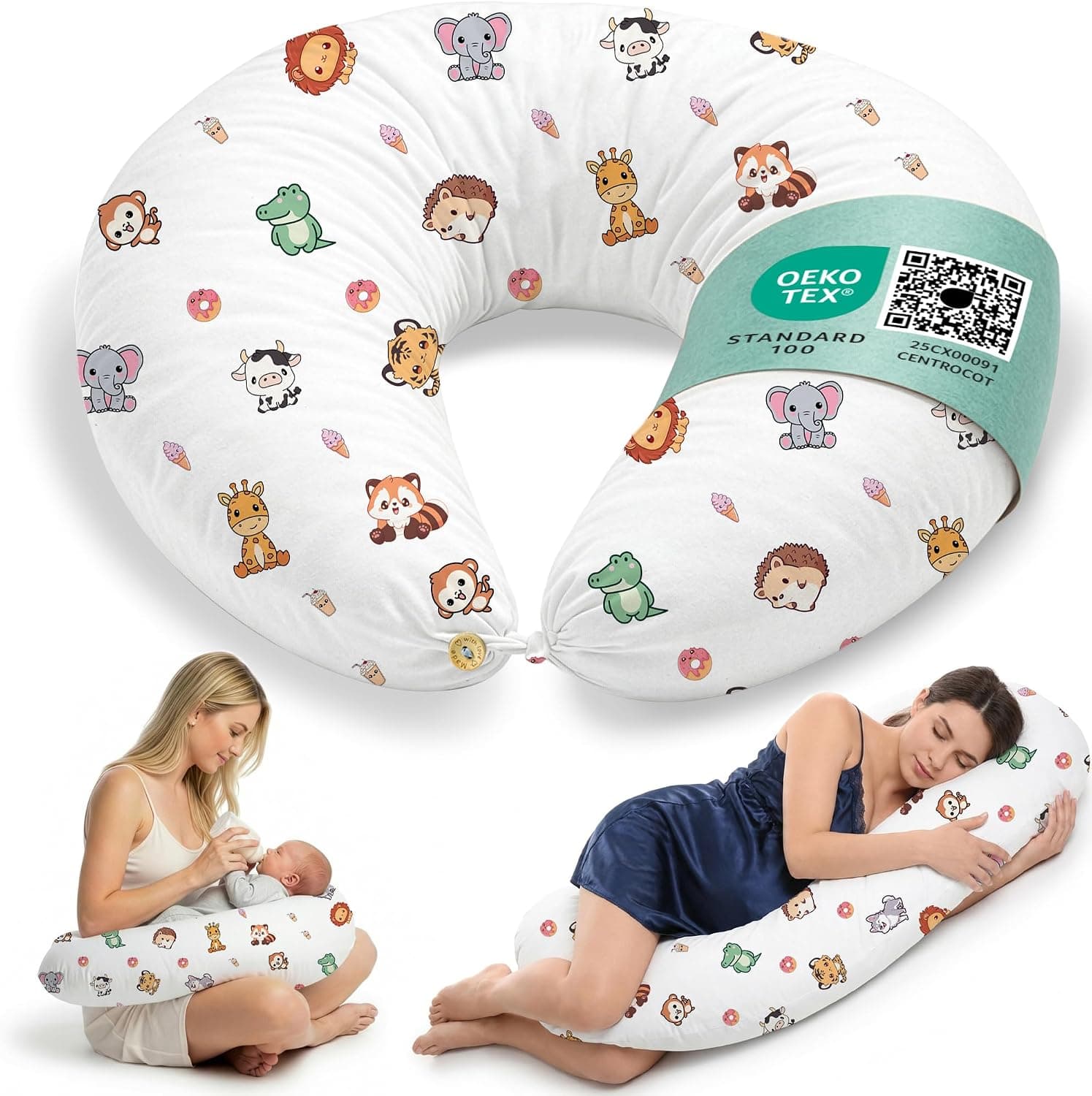 Almohada Embarazada y Cojin Lactancia Bebe para Dormir XXL Idea Regalo para Nuevas Mamás con Funda de 100% Algodón Almohada Multifuncional para Apoyo Espalda y Relleno Suave Accesorio de Maternidad