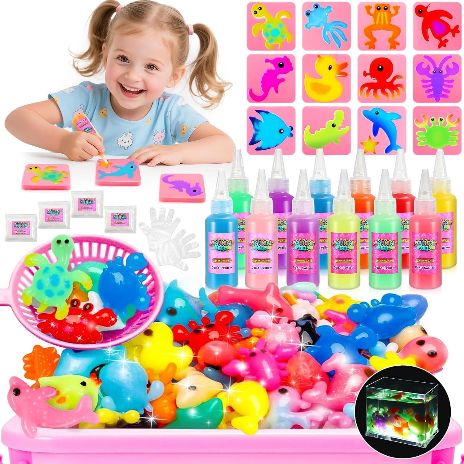 iKidiki Magic Aqua Gelz, Manualidades Niños 4 5 6 7 8 9 10 Años Juguetes Niña 5 6 7 8 9 Años Kit de Gel de Agua para Niños Regalo Niño Niña 6-12 Años Juego Manualidades Regalos Navidad Cumpleaños