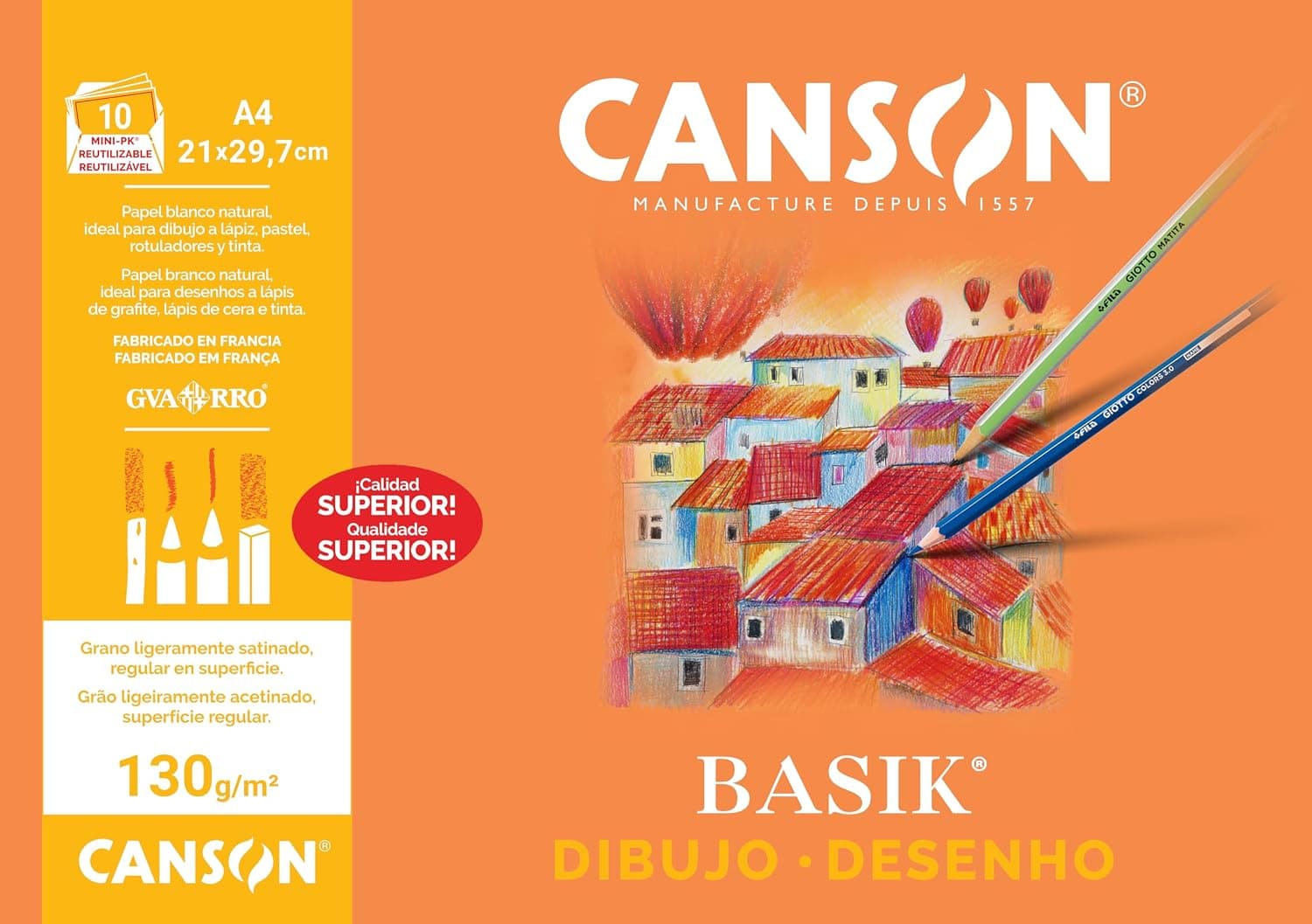 Canson Basik Dibujo A4 130g Minipk Blanco Natural Liso 10 Hojas