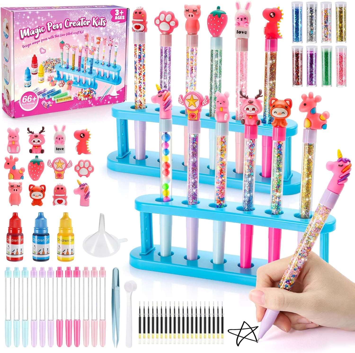HappyKidsClub Personalizados Regalo Niña 5-12 Años, Regalo Navidad Niña, Kit de Creación de Bolígrafoscon 66+ PCS, Manualidades Niños 5-12 Años Juguetes 5 6 7 8 9 10 Años