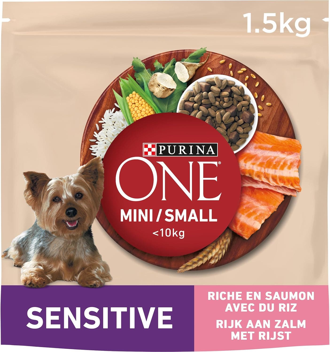Purina ONE Mini 10kg Pienso para Perro pequeño con Digestión Sensible Delicada con Salmón y Arroz, Bolsa de 1,5kg