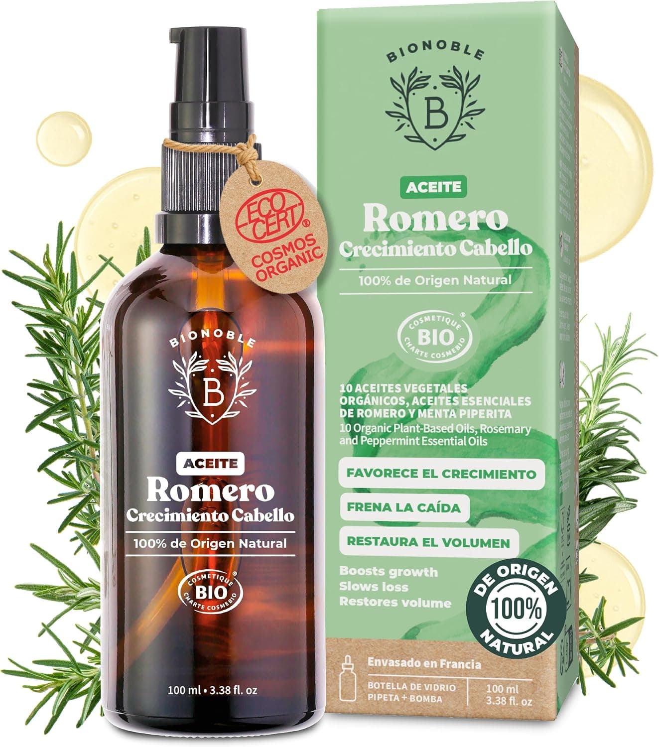 BIONOBLE Aceite de Romero para el Cabello Bio, Puro - Crecimiento - 100ml