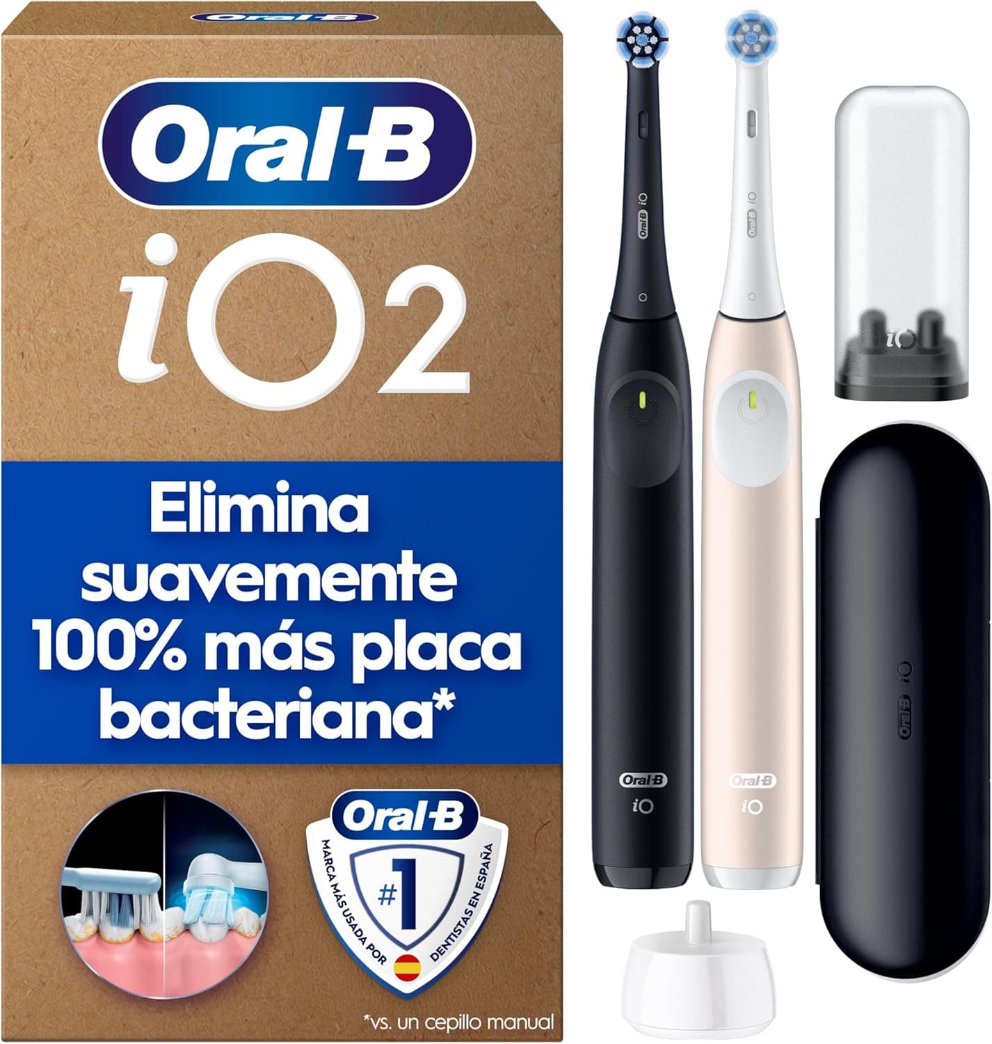 Oral-B iO 2 Cepillos de Dientes Eléctricos, Negro Y Rosa, Pack de 2