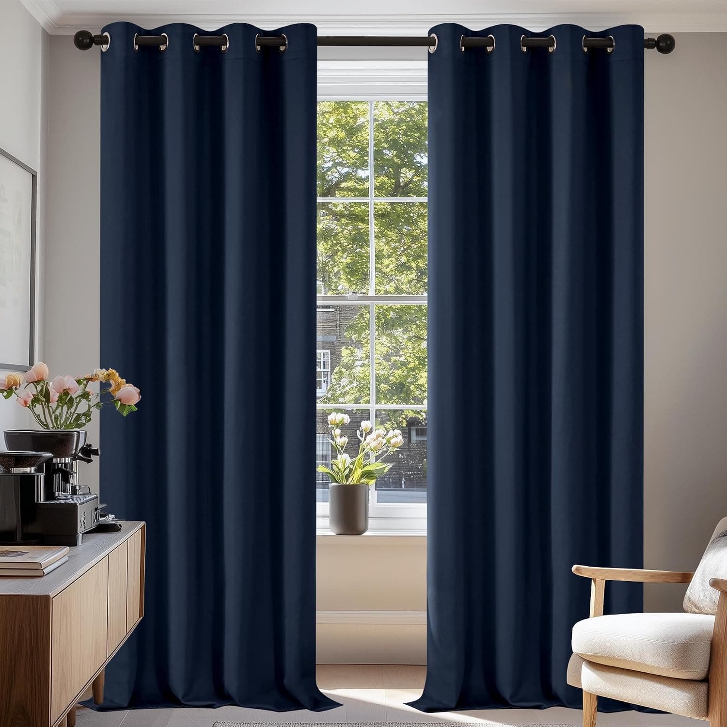 Deconovo Cortinas Opacas para Interiores, 2 Piezas, 229 cm de Alto, Cortinas Modernas con ollados, 117 x 229 cm (Ancho x Alto), Azul Marino