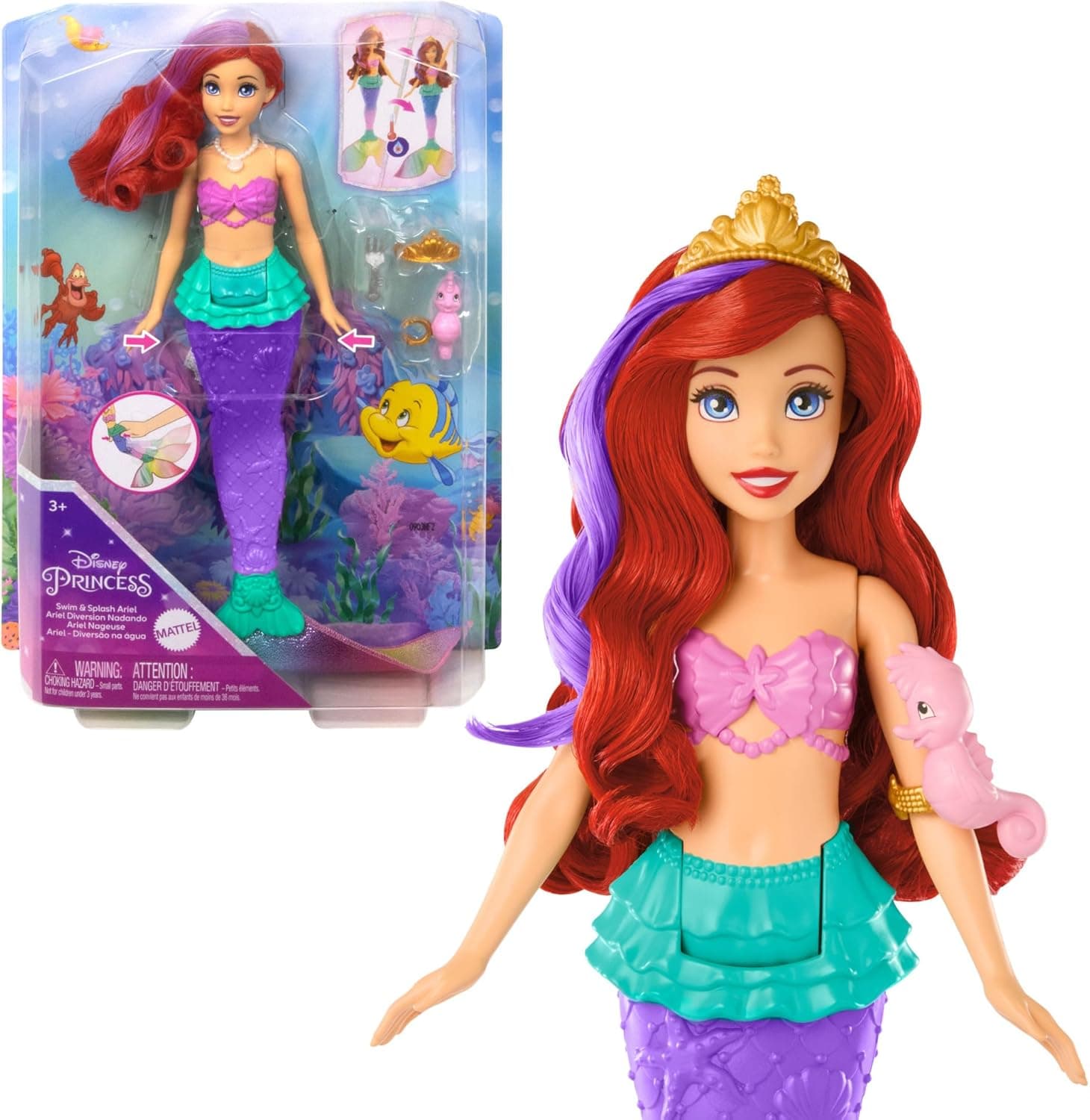 Mattel Disney Princess Ariel Sirena Nadadora Muñeca de Moda