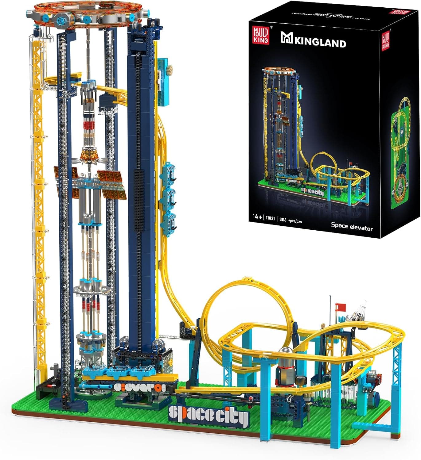 Mould King 11031 Elevador Espacial, Kit de Montaña Rusa Parque de Atracciones Bloques de Construcción de Pista de Carreras con Motores, Juguete Regalo Ideal para Adultos (3118+ Piezas)