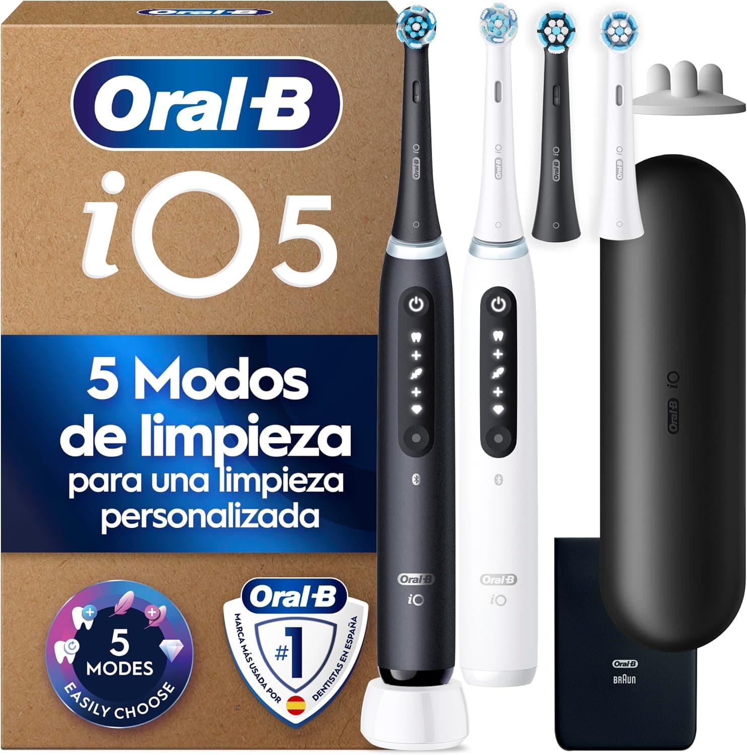 Oral-B iO 5N Cepillos de Dientes Eléctricos, Negro Y Blanco, Pack de 2