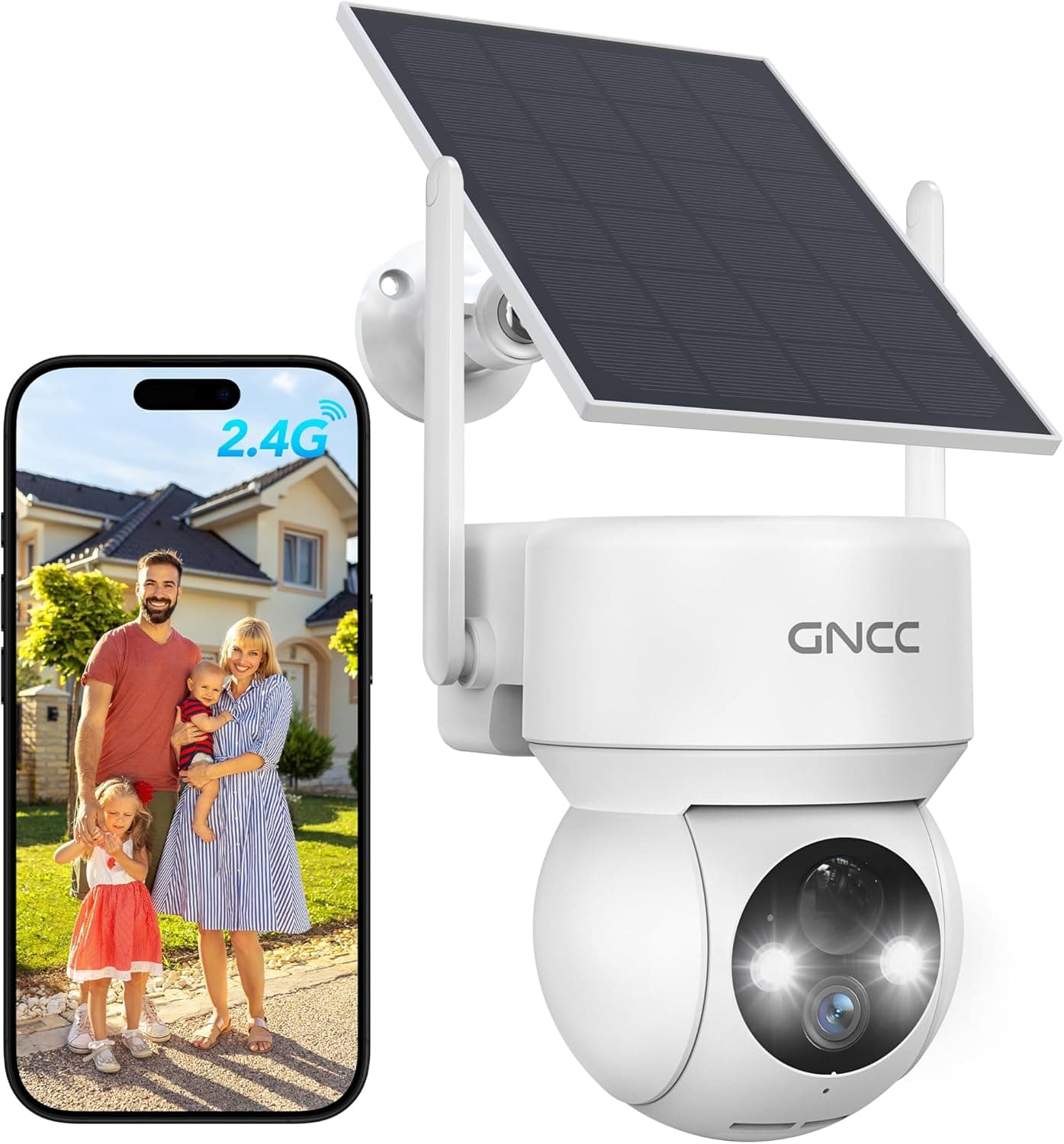 GNCC Camara Vigilancia WiFi Exterior Solar con Bateria Sin Cables, 360° PTZ