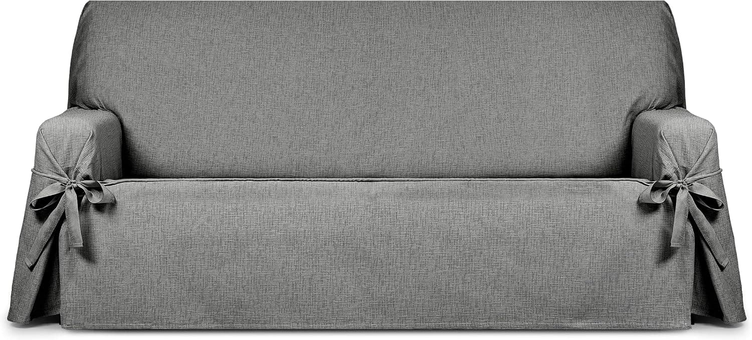 Eysa Genna Funda de sofá 3 plazas con Lazos, Antimanchas, para sofás de 170cm a 230 cm orientativamente (Unos 150 cm de sentada), Negro Beige