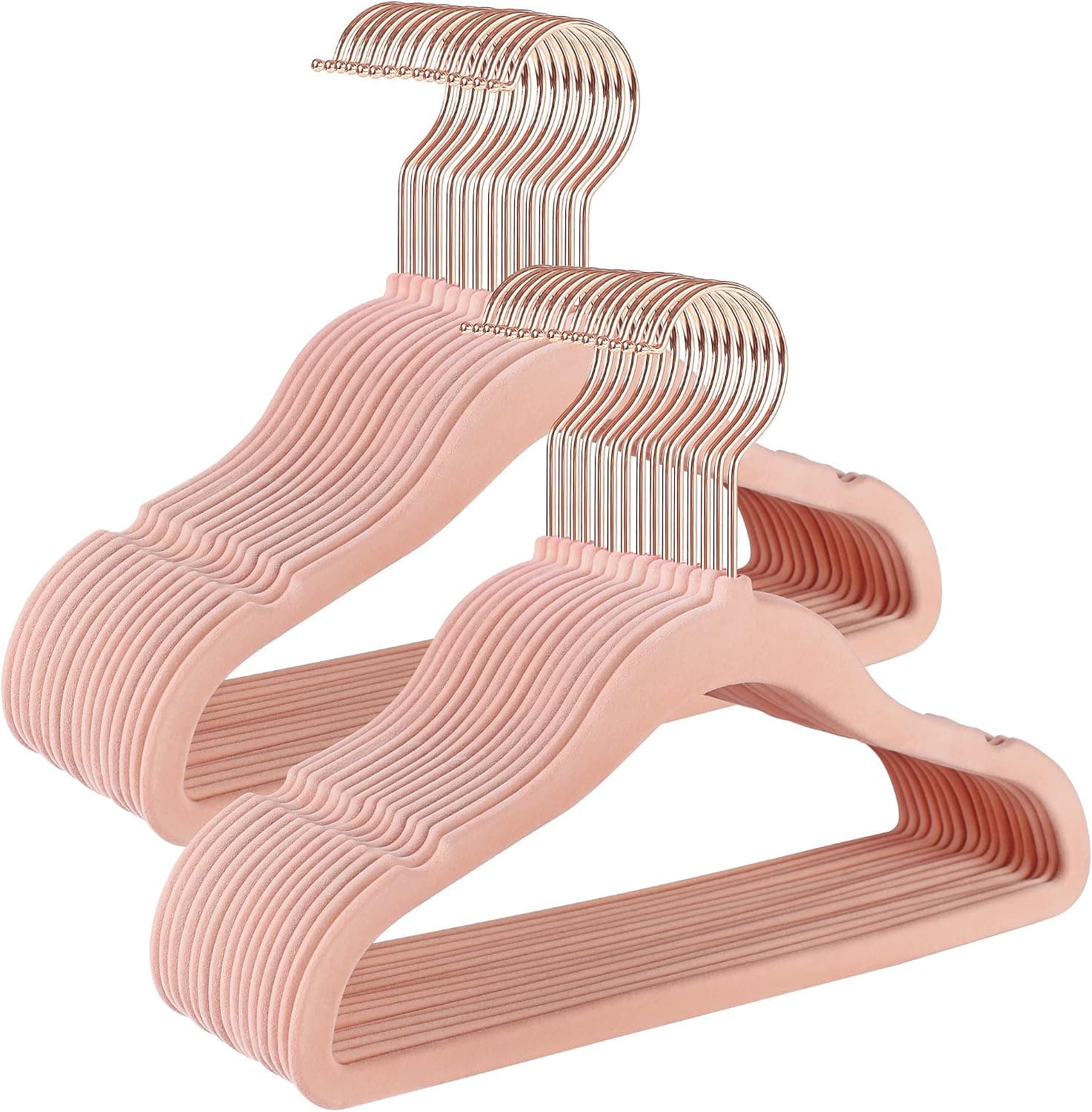 SONGMICS Juego de 30 Perchas para niños con Ganchos giratorios a 360°, Color Oro Rosa, Perchas de Terciopelo Antideslizantes para Armario, Dormitorio, Rosa Pastel CRF027P30