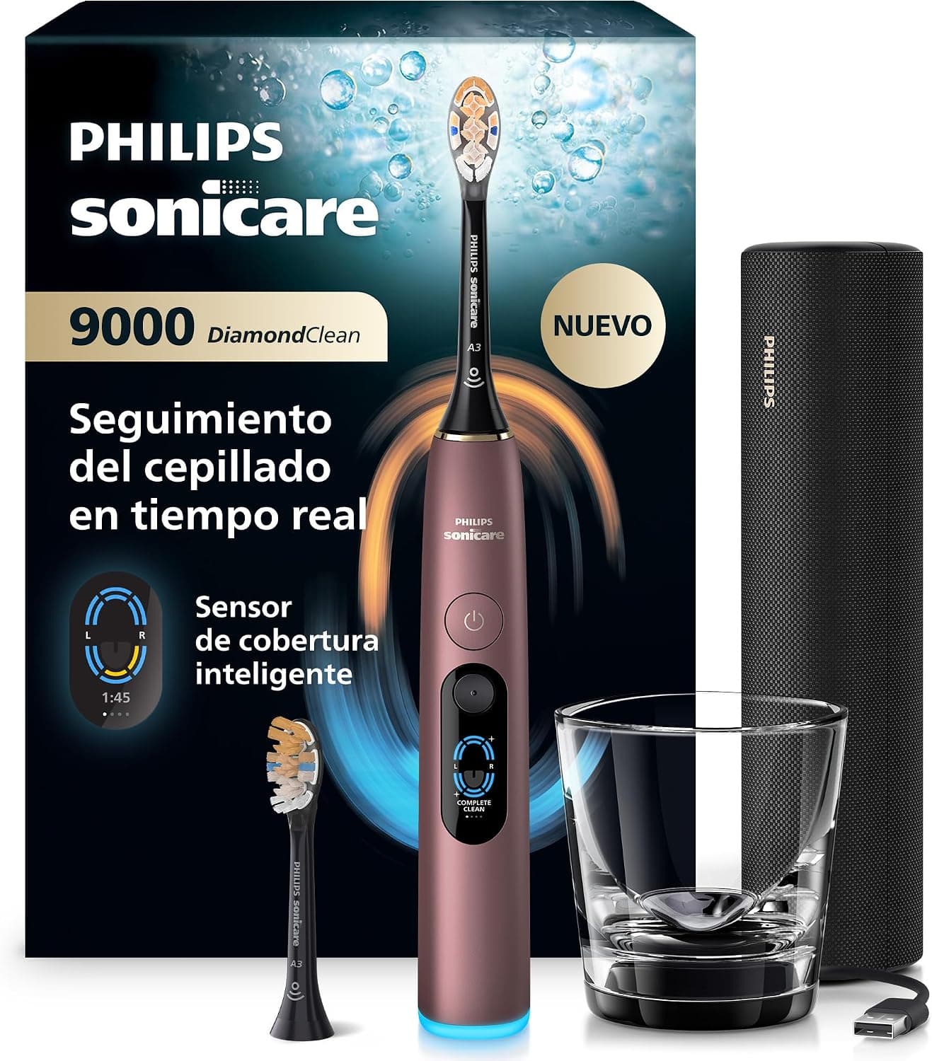 Philips Sonicare Next-Generation DiamondClean 9000 Cepillo de dientes eléctrico - con Smart Coverage Feedback, Smart Pressure Feedback y 21 ajustes, malva satinado, HX9214/85