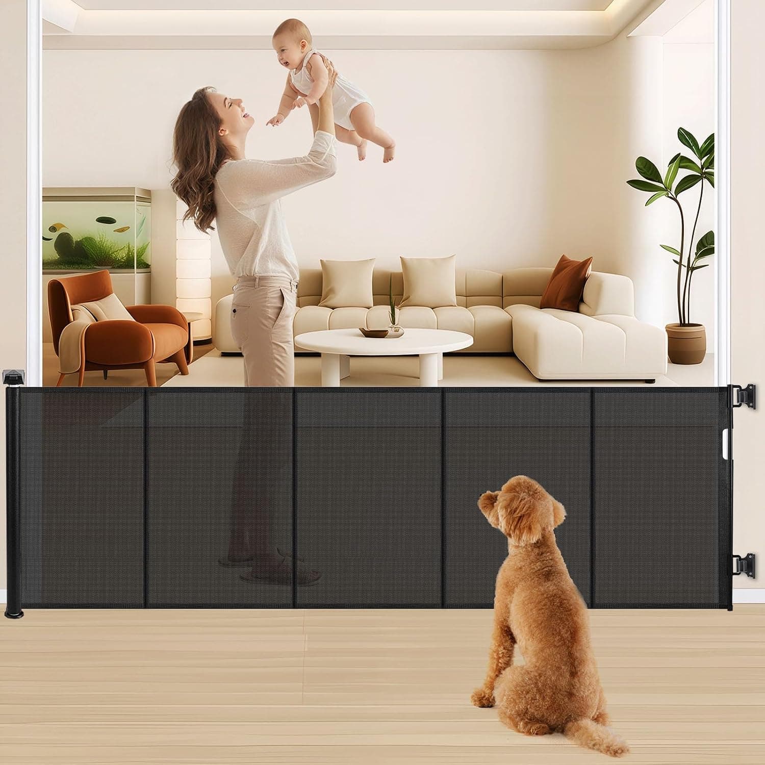 Barrera de Seguridad Retráctil para Niños y Perros, Puerta Seguridad Bebé Extensibles, Retráctil Vallas para Escaleras y Pasillos, Interiores y Exteriores