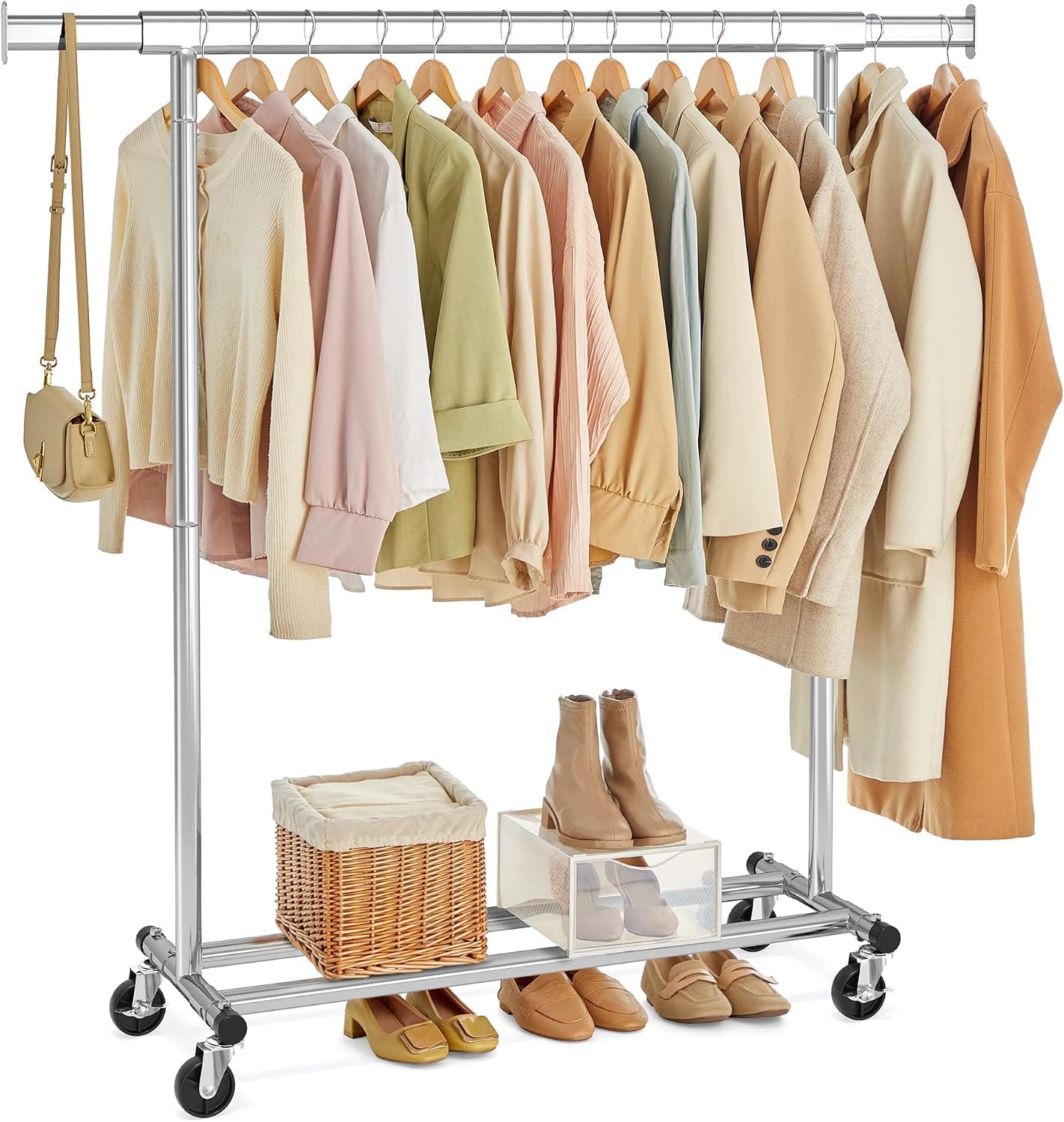 SONGMICS Burro Ropa con Ruedas, Extensible, Carga de 100 kg