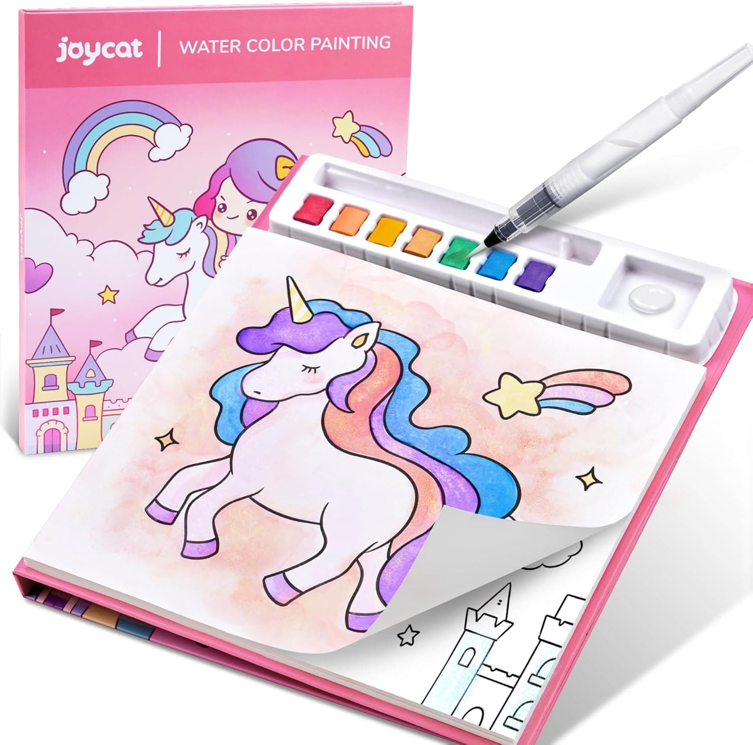 JoyCat Libro para colorear con acuarelas para niños pequeños a partir de 3-8 años, juego de acuarela para arte y manualidades, juguete educativo como regalo de cumpleaños para niños y niñas