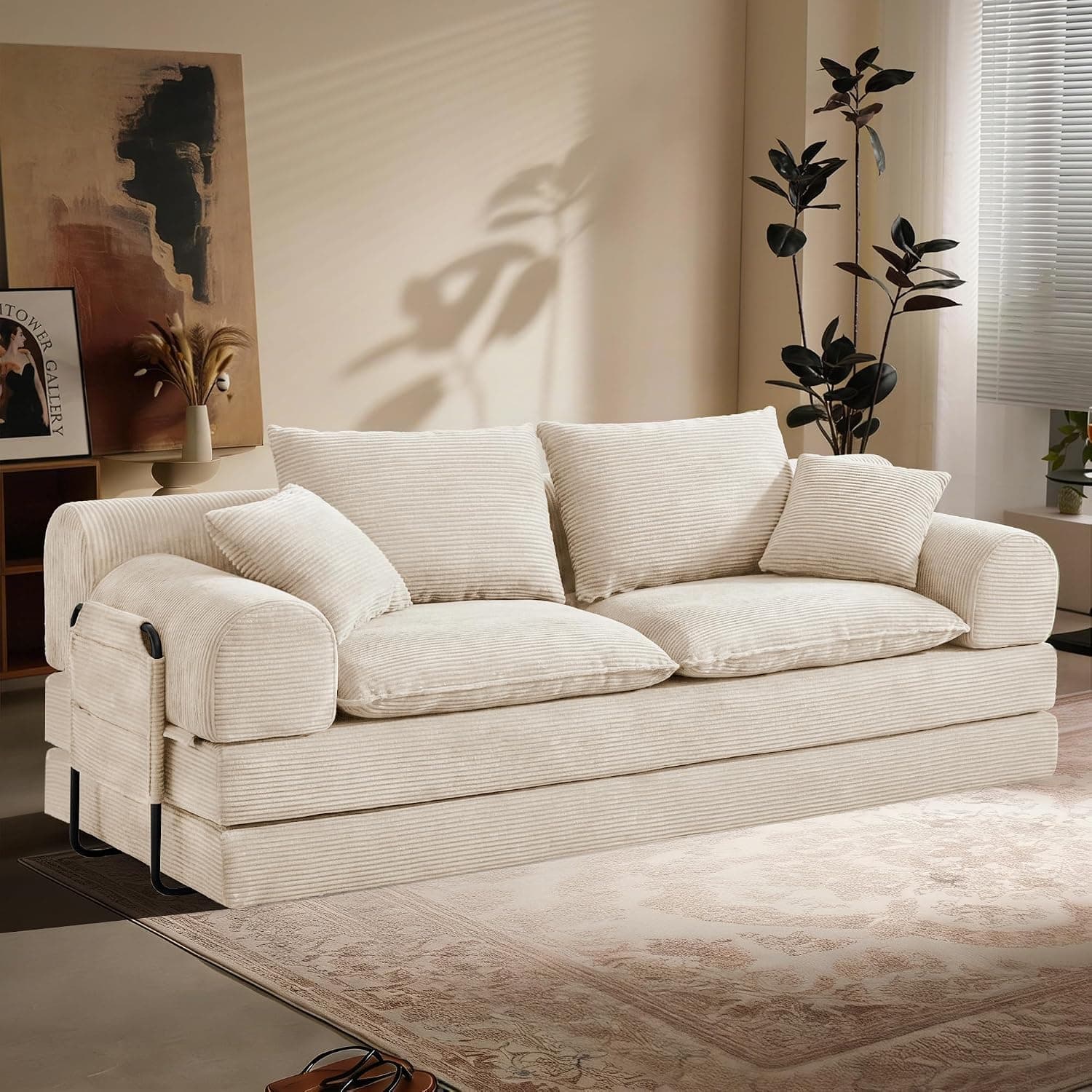 Vipbear Sofá Cama 201cm, Boneless Sofá Cama 3 Plazas, Pana