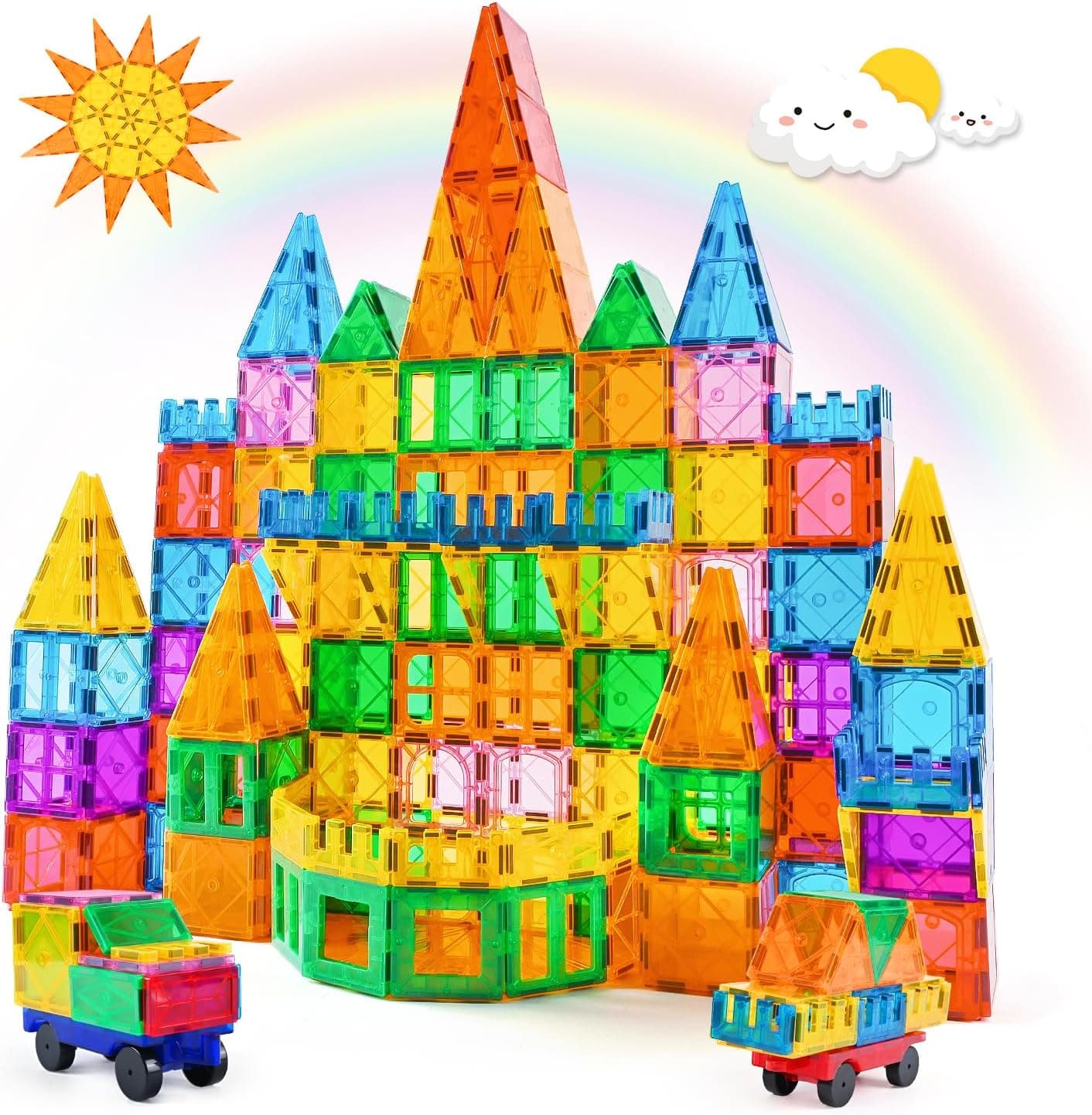 Katiago Construcciones Magneticas Niños, 100 Piezas Fuertes Bloques Magneticos Construccion para Niños de 3 4 5 6 años, Juego Imanes Niños con 2 Coches
