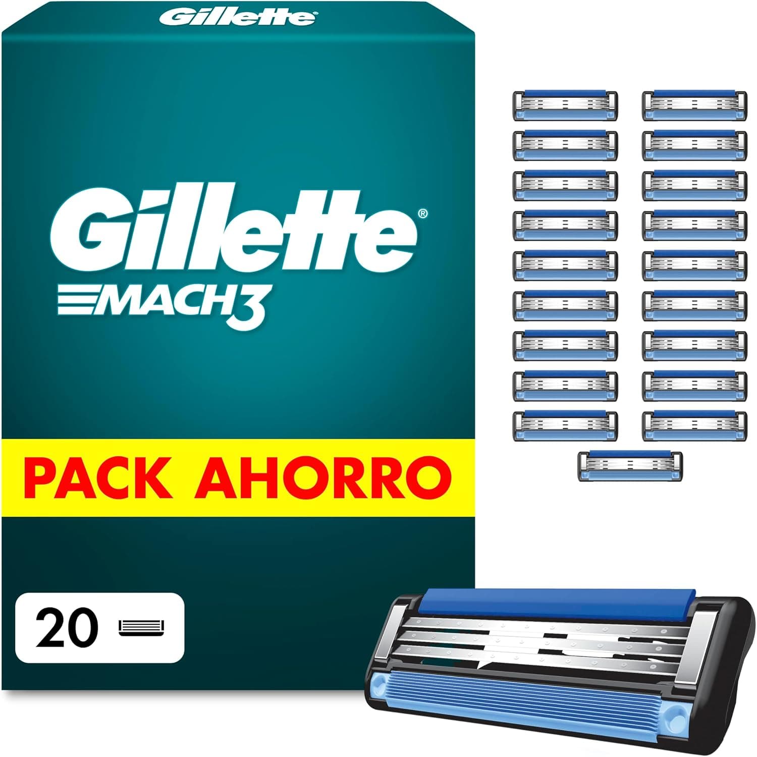Gillette Mach3 Base Cuchillas de Afeitar Hombre, Pack de 20