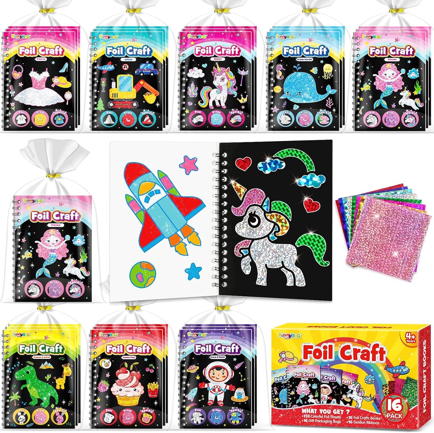 FUNNYB&G 16 Pack 2 IN 1 Kit de Arte con Foil + Libros de Colorear