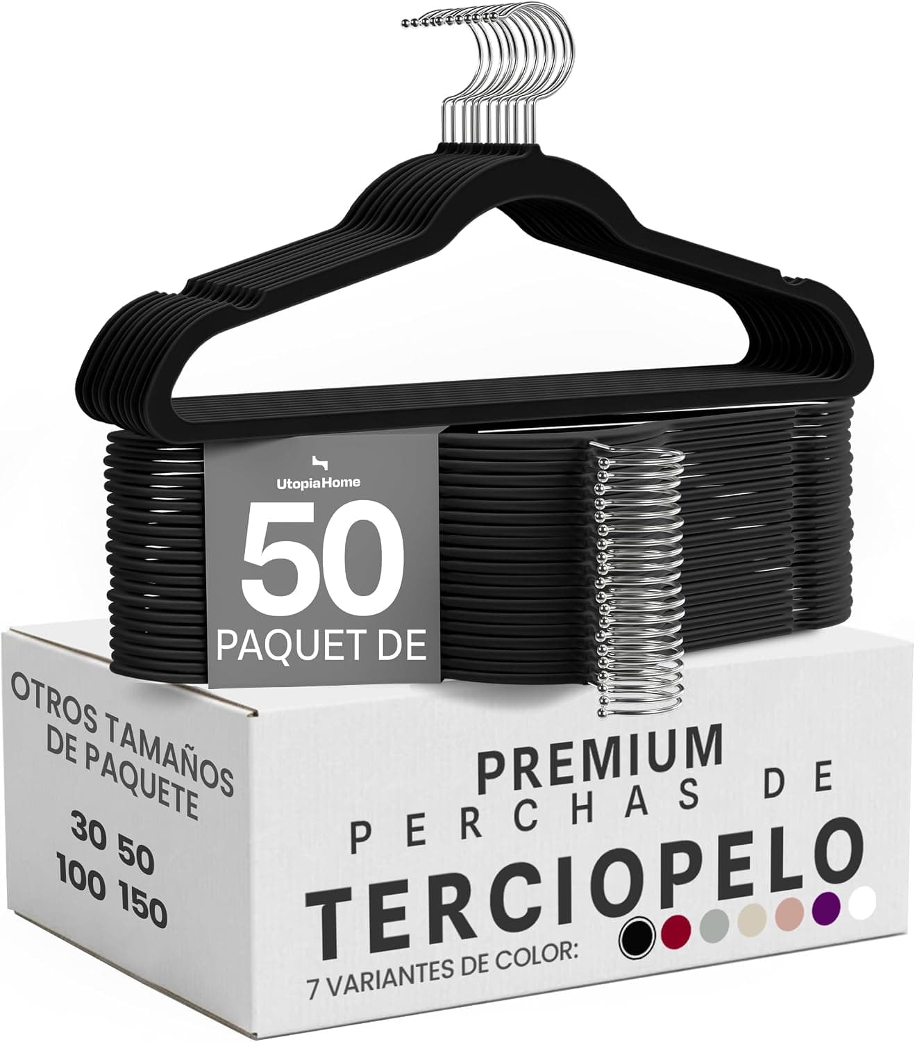 Utopia Home Premium Perchas Terciopelo (Negro, Paquete de 50)