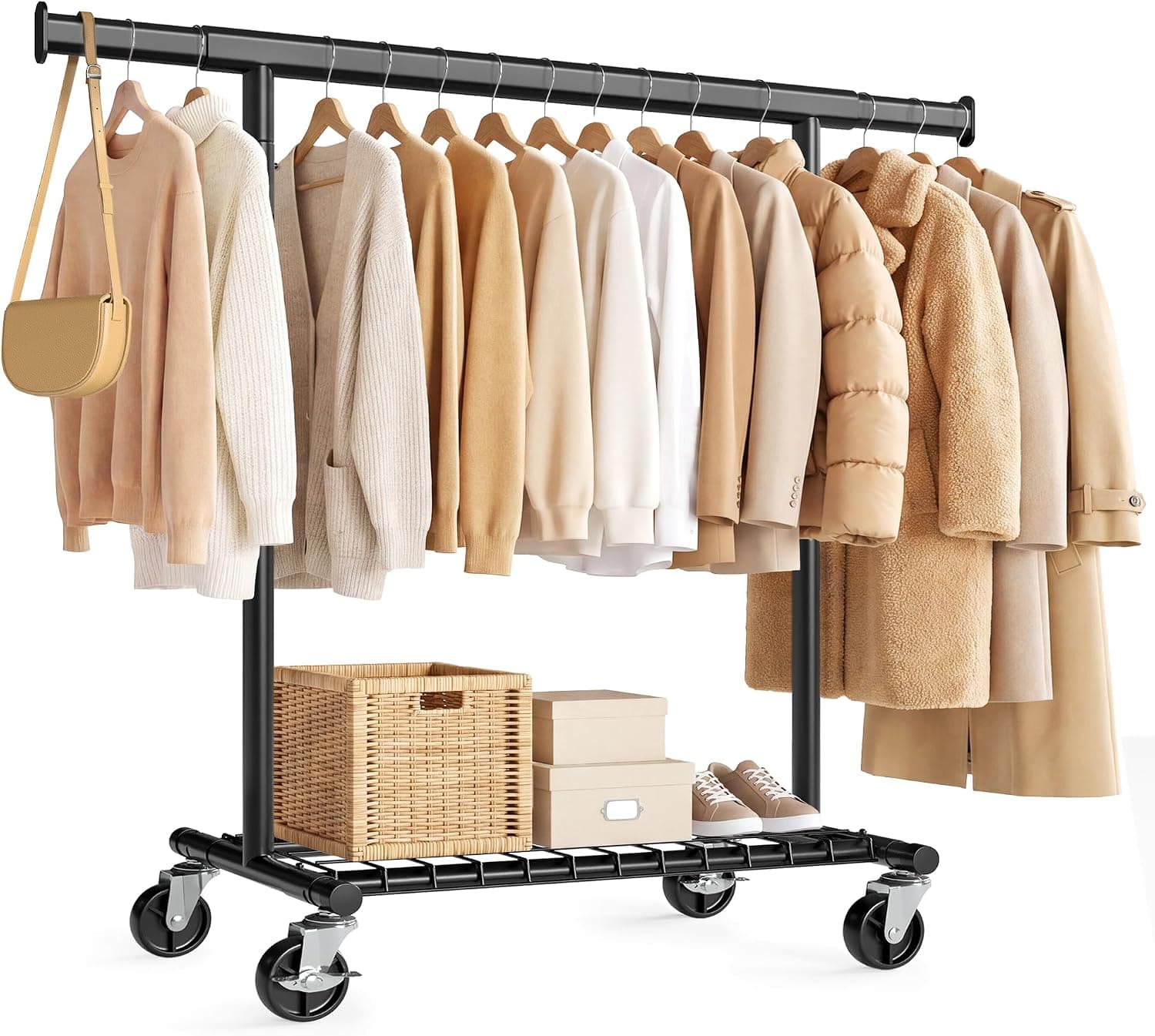 SONGMICS Burro Ropa Extensible con Ruedas, Acero