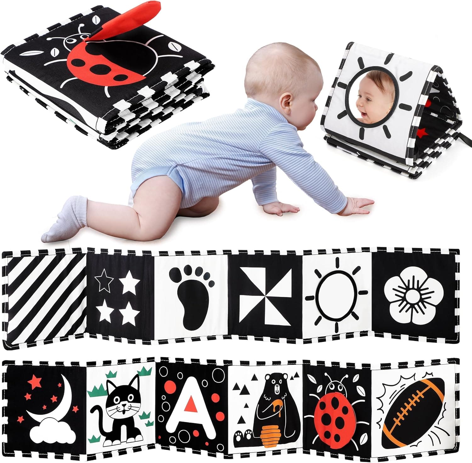 URMYWO Libro Bebé Blanco Y Negro, Tummy Time Bebé Montessori