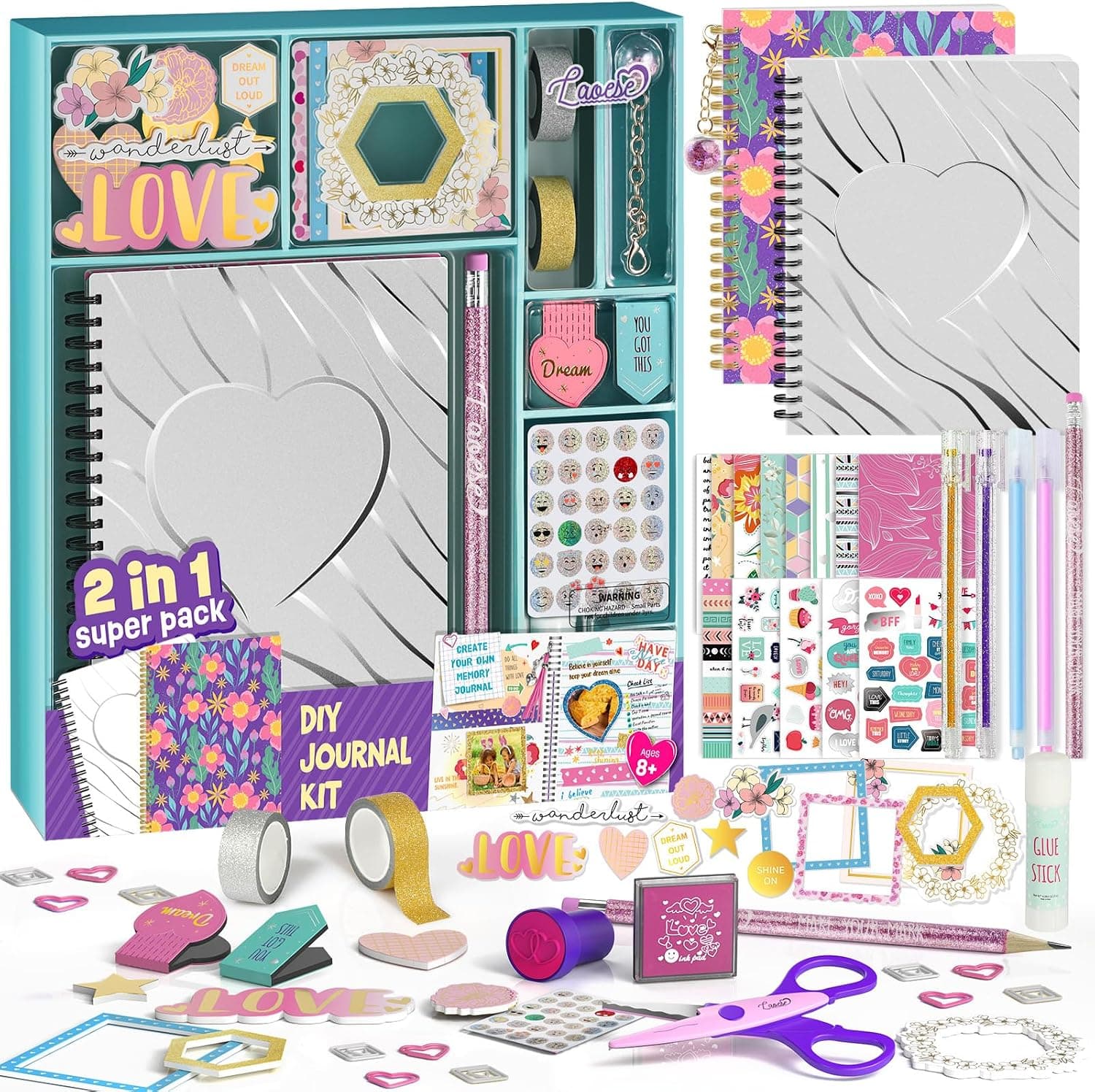 Kit de Diario de Bricolaje, 2 Diarios, Regalos para Niñas 8-14, Scrapbook