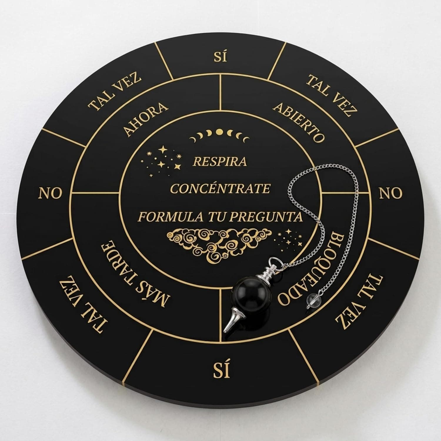 Tablero de Tarot con Péndulo de Obsidiana Negra, Tablero de Adivinación y Respuestas Sí/No, Oráculo para Preguntas, Incluye Guía de Uso, QR y Caja Regalo