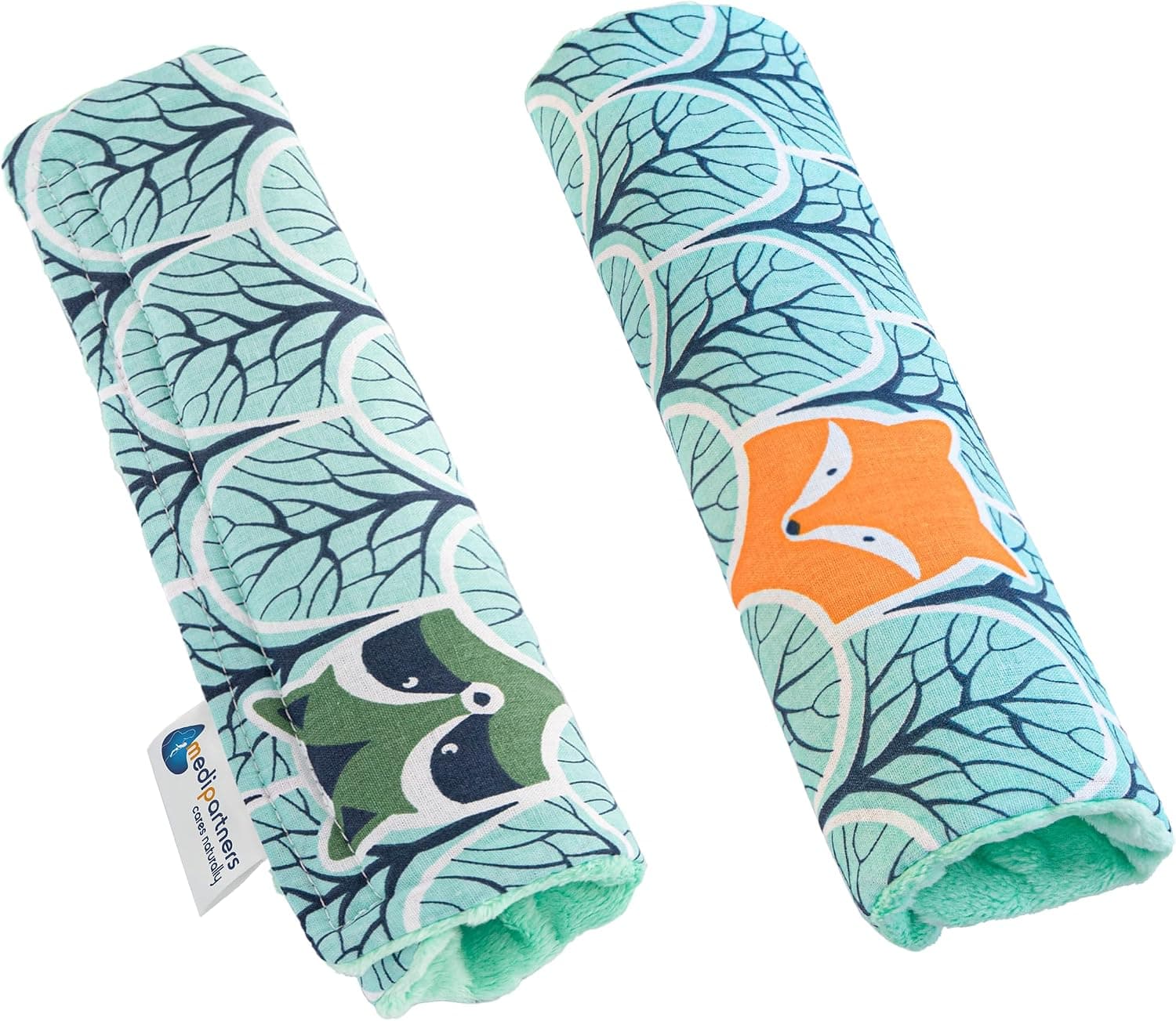 Medi Partners Coche Protector Cinturon Niños Almohadilla 2 Piezas Seguridad para Bebe 17x22cm 100% Algodón Minky Cinturón Kids Seat Car Cinturones Cinto (Bosque con menta Minky)