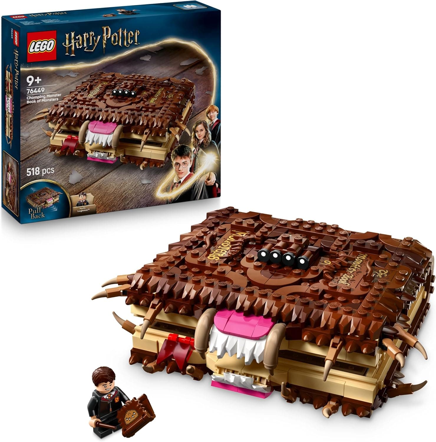 LEGO Harry Potter Monstruoso Libro de los Monstruos Mordedor con Función de Carga Manual para Abrir y Cerrar la Boca - Minifigura de Neville Longbottom - Regalo para Niñas y Niños de 9+ Años 76449