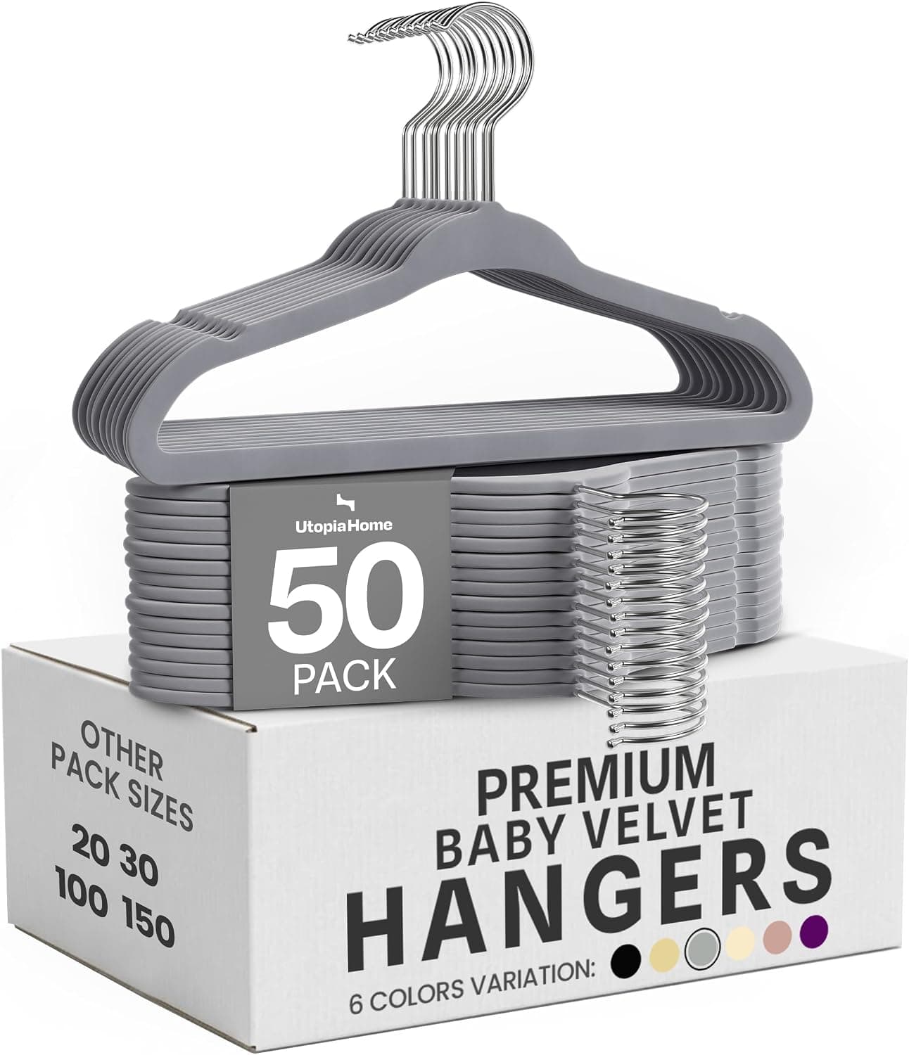Utopia Home Perchas Terciopelo para niños (Gris, Paquete de 50)