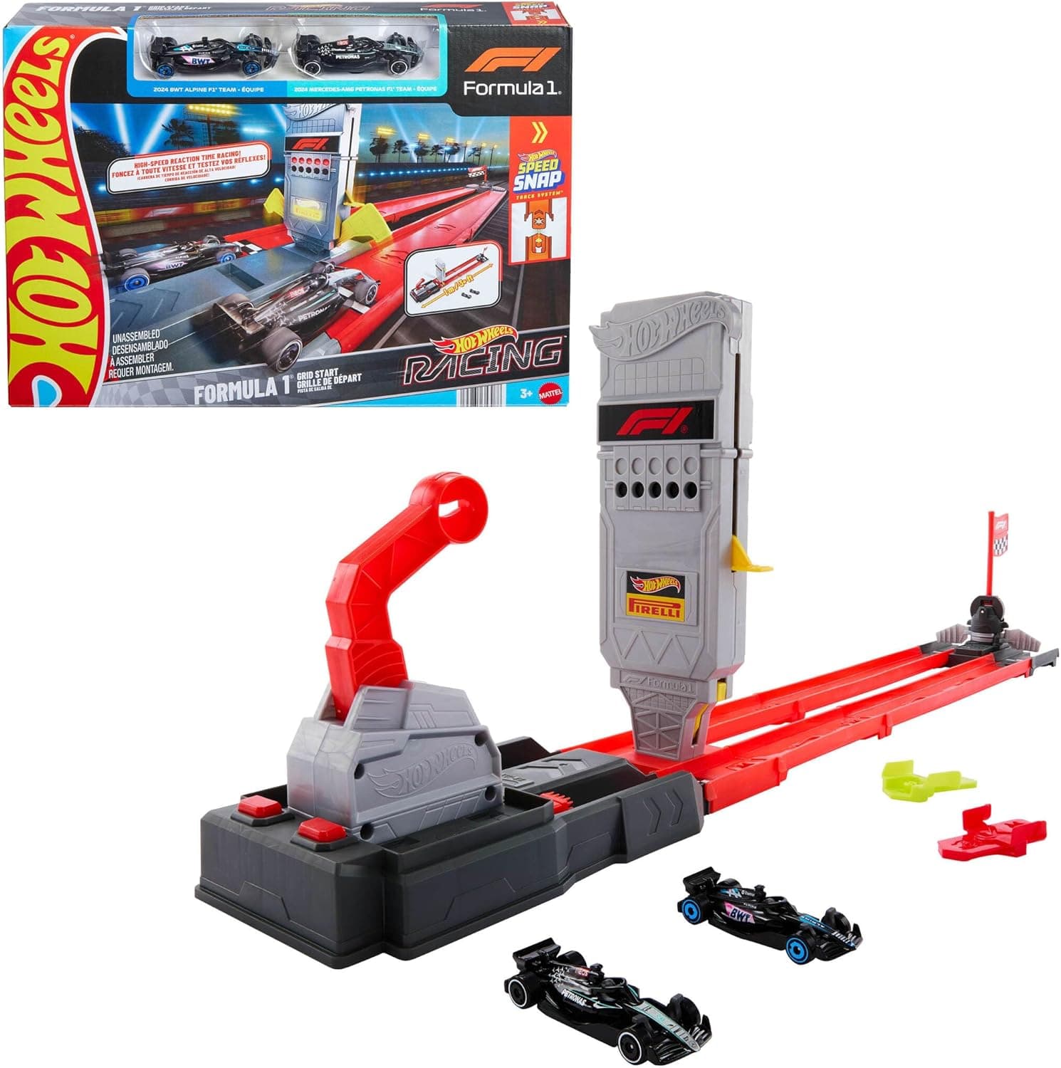 Hot Wheels Set de Pista Grid Start de Fórmula 1 y 2 Coches