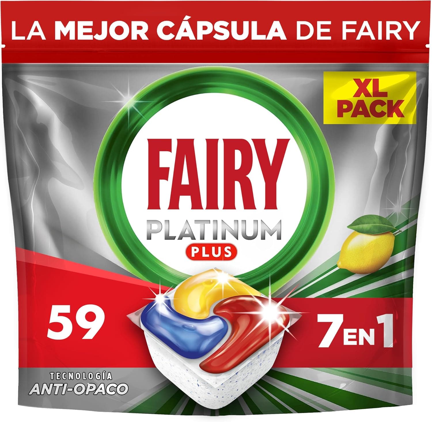 Fairy Platinum Plus Cápsulas Lavavajillas Para Máquina Limón, 59 Cápsulas