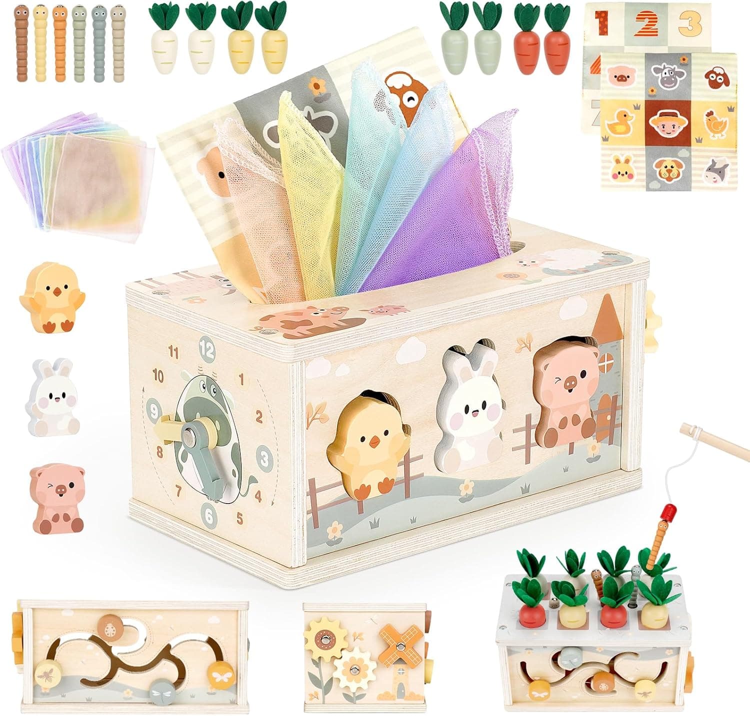 Vanplay Juguetes Niños 1 Año, Caja de Pañuelos Juguetes Bebes 12 18 Meses, Juguetes Montessori 1 Años, Regalo Bebe Juguetes Sensoriales Educativos 1 2 3 Años para Niños Niñas